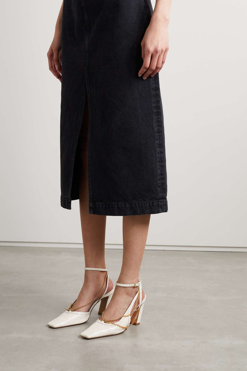 KHAITE Marfa chain-embellished crinkled-leather slingback pumps outlook