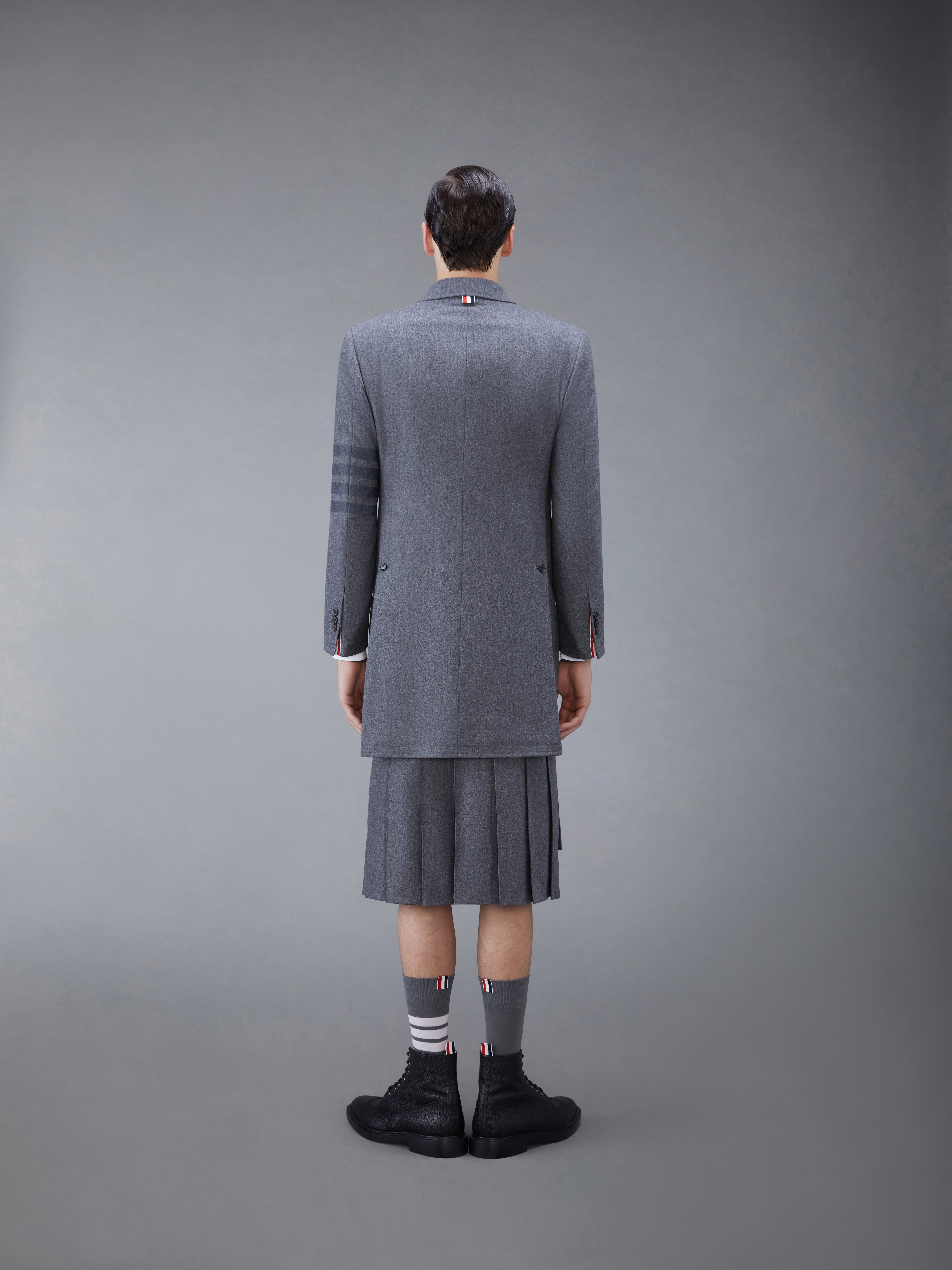 Medium Grey Wool Cashmere Flannel Tonal 4-Bar Classic Chesterfield Overcoat - 2