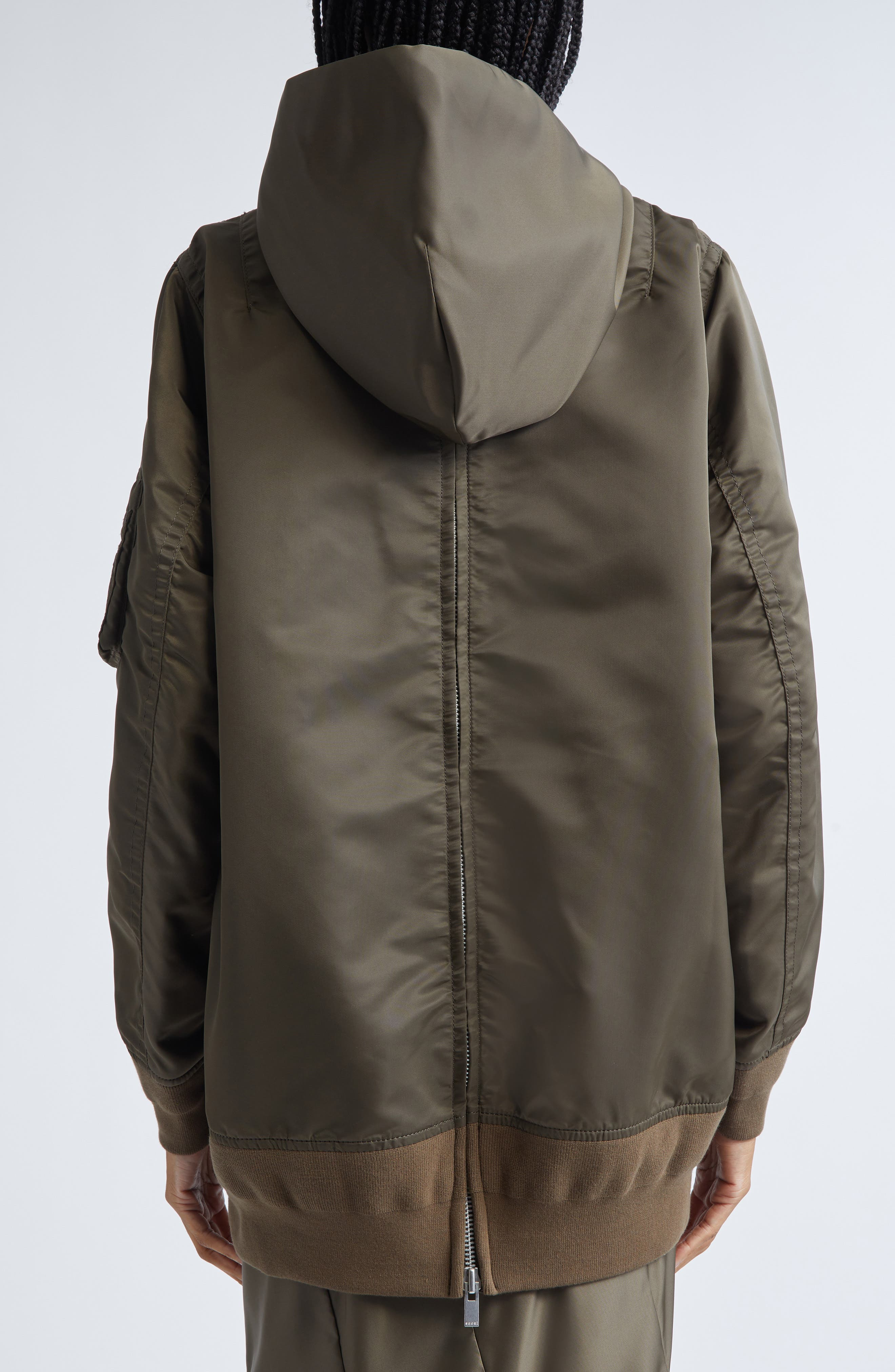 Sacai Nylon Twill Hoodie in Dark Khaki at Nordstrom - 3