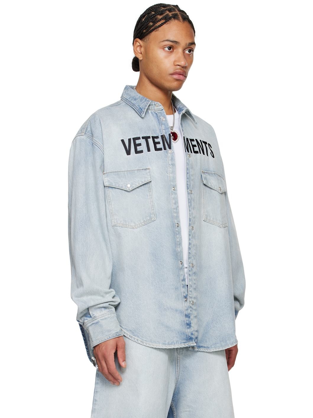 Blue Embroidered Logo Denim Shirt - 2
