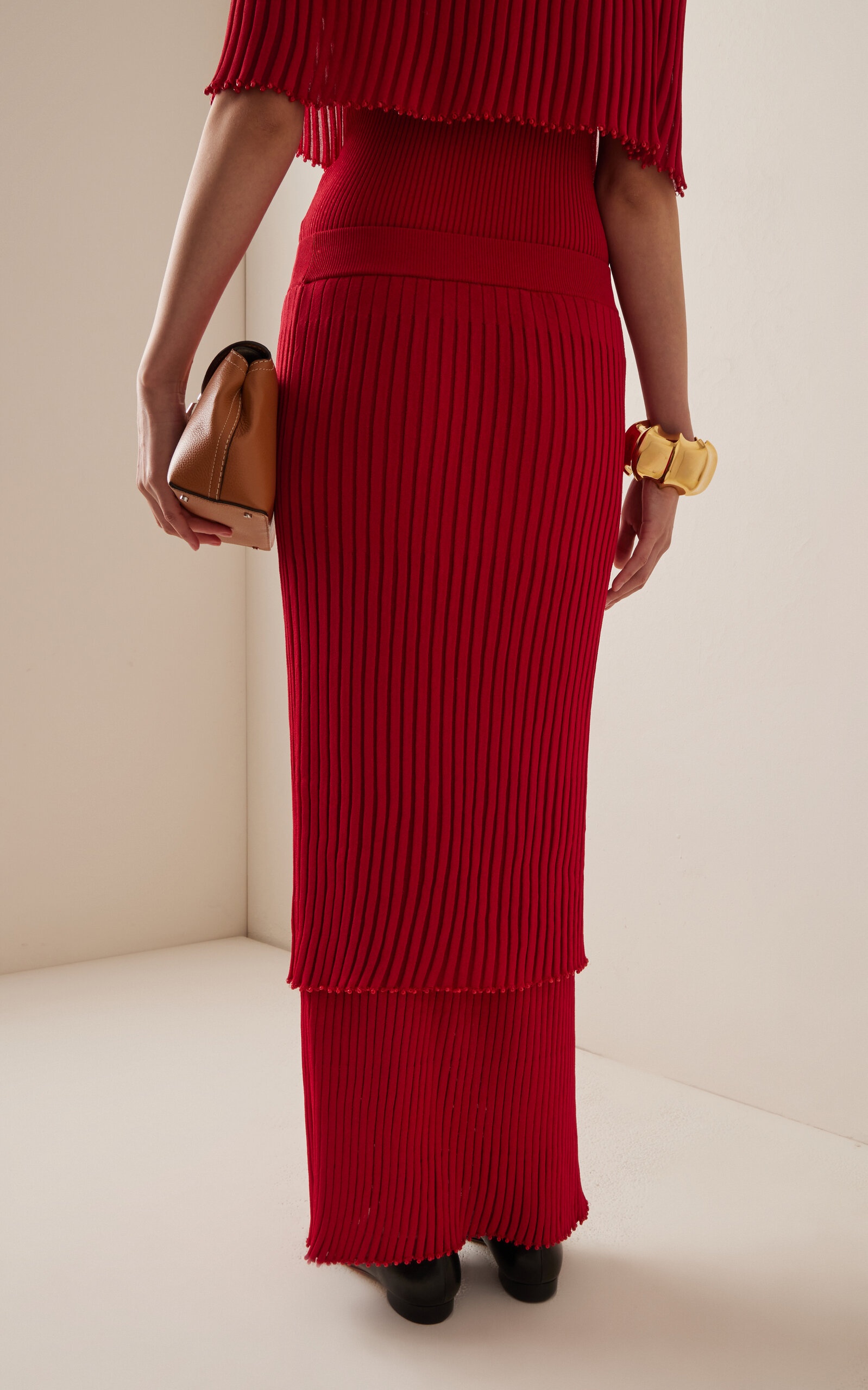 Ariana Pleated Knit Maxi Skirt red - 4