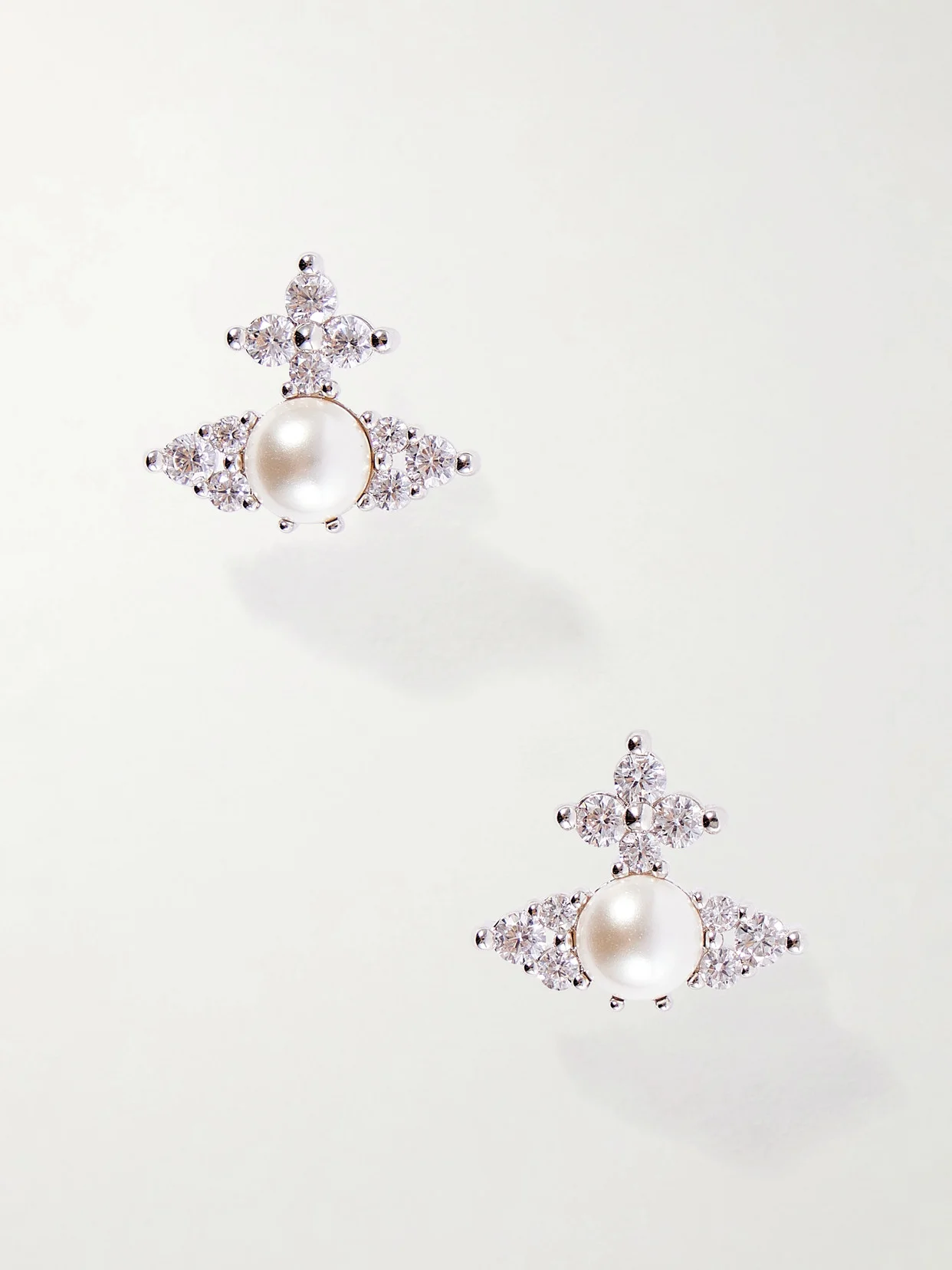 Fedora Silver-tone Pearl-effect Crystal Earrings - 1