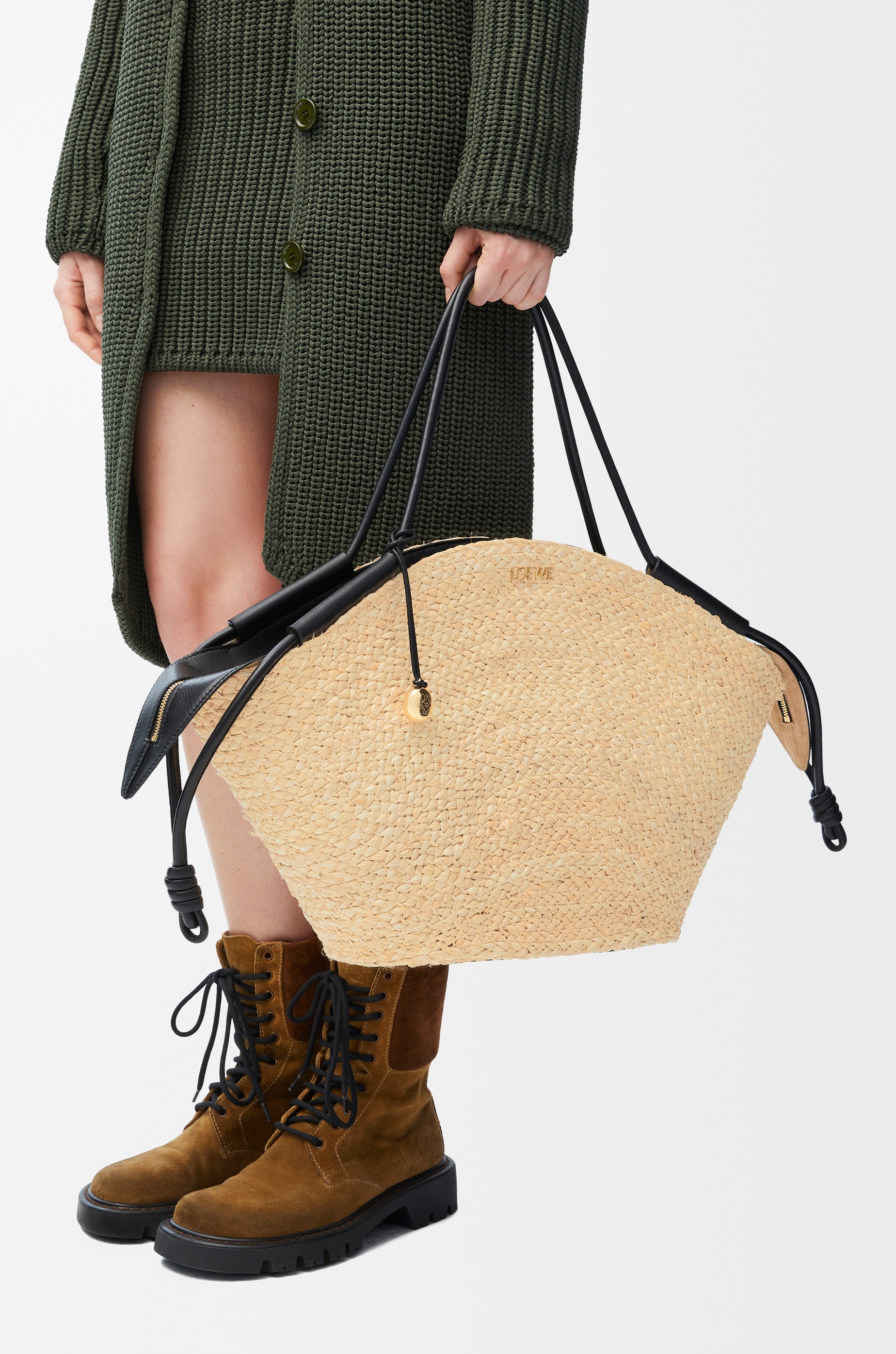 Large Paseo basket in raffia and nappa calfskin - 2