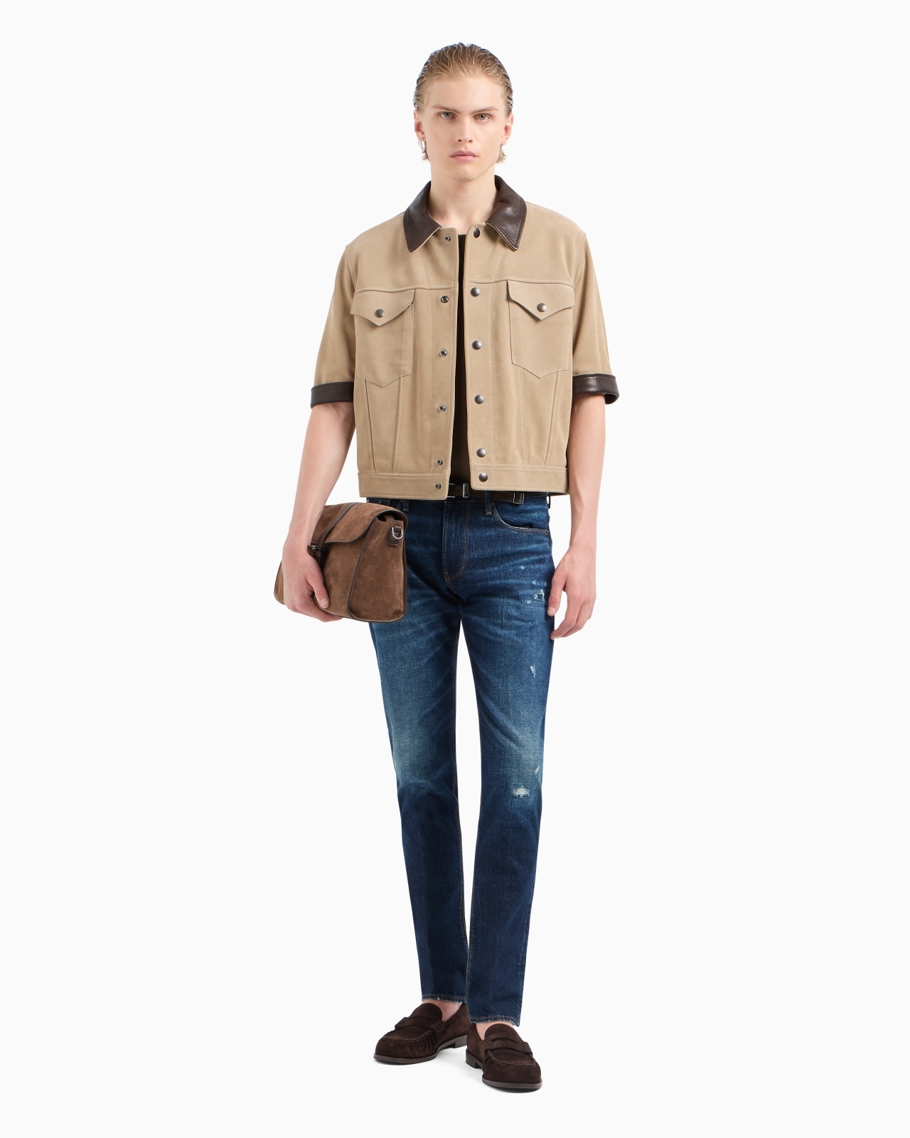 J06 SLIM-FIT, WASHED STRETCH-DENIM JEANS WITH RIPS AND VEINING - 4