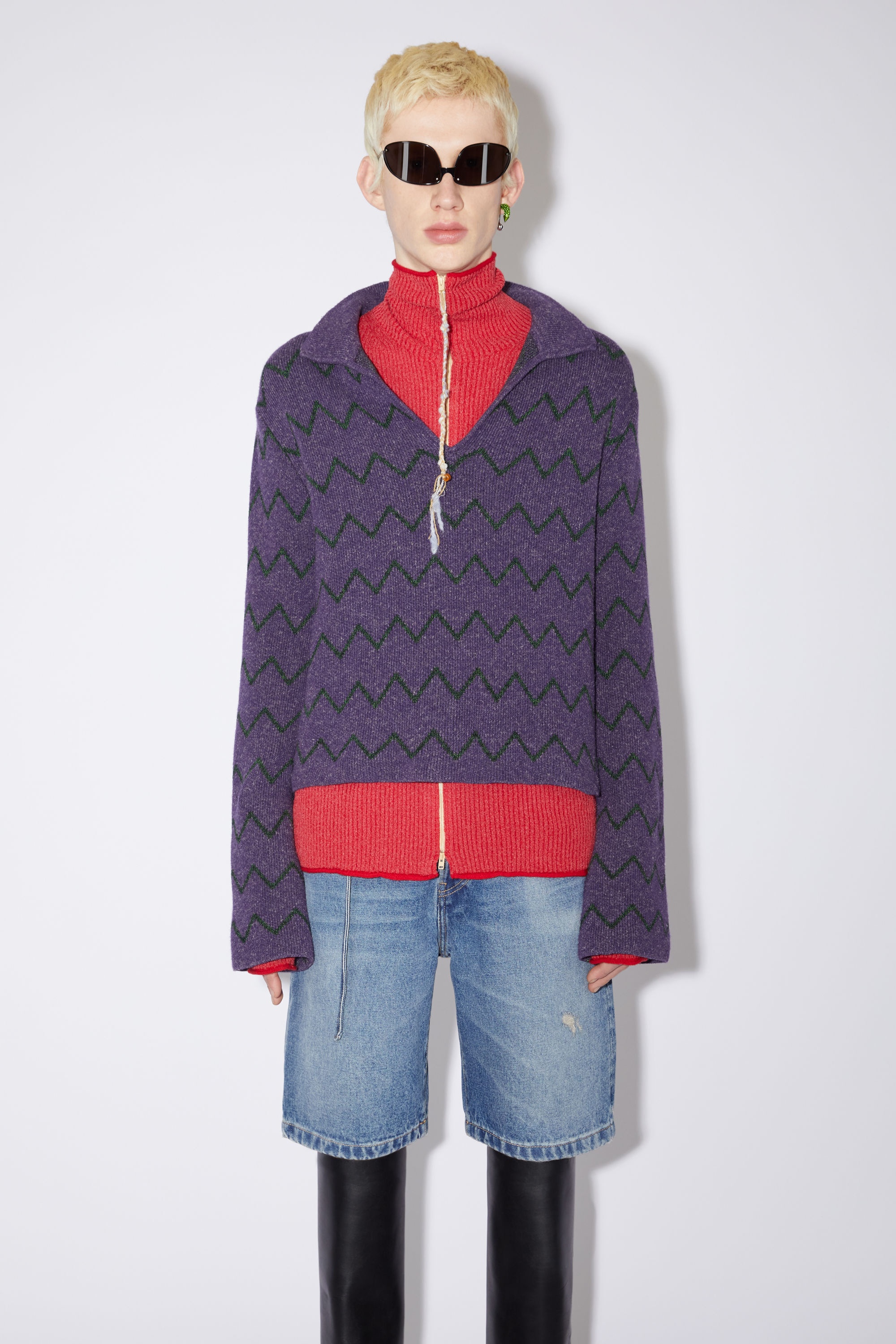 Polo jacquard jumper - Dark purple - 2