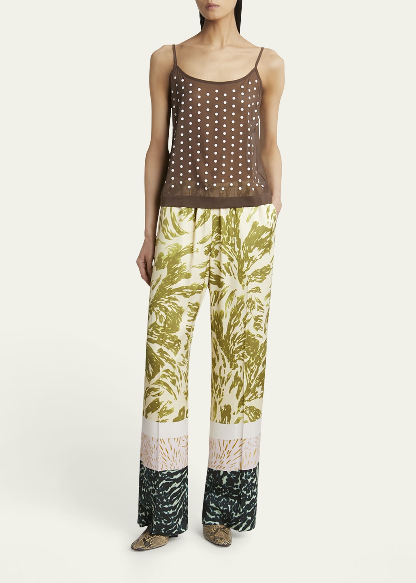Calipso Polka-Dot Printed Sheer Cami Top - 2