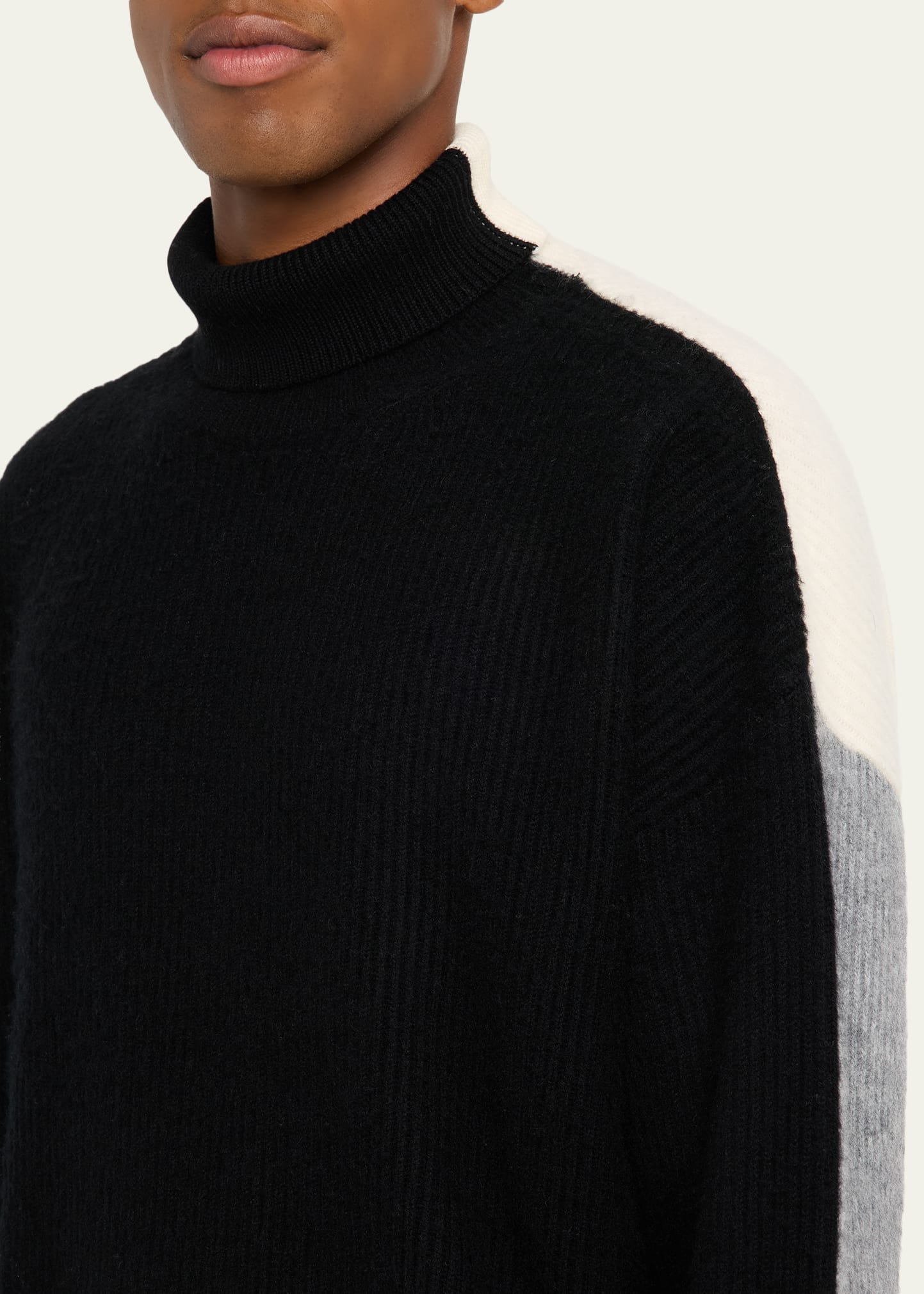 Men's Merino Wool and Cashmere Rib Color-Block Turtleneck Sweater - 5