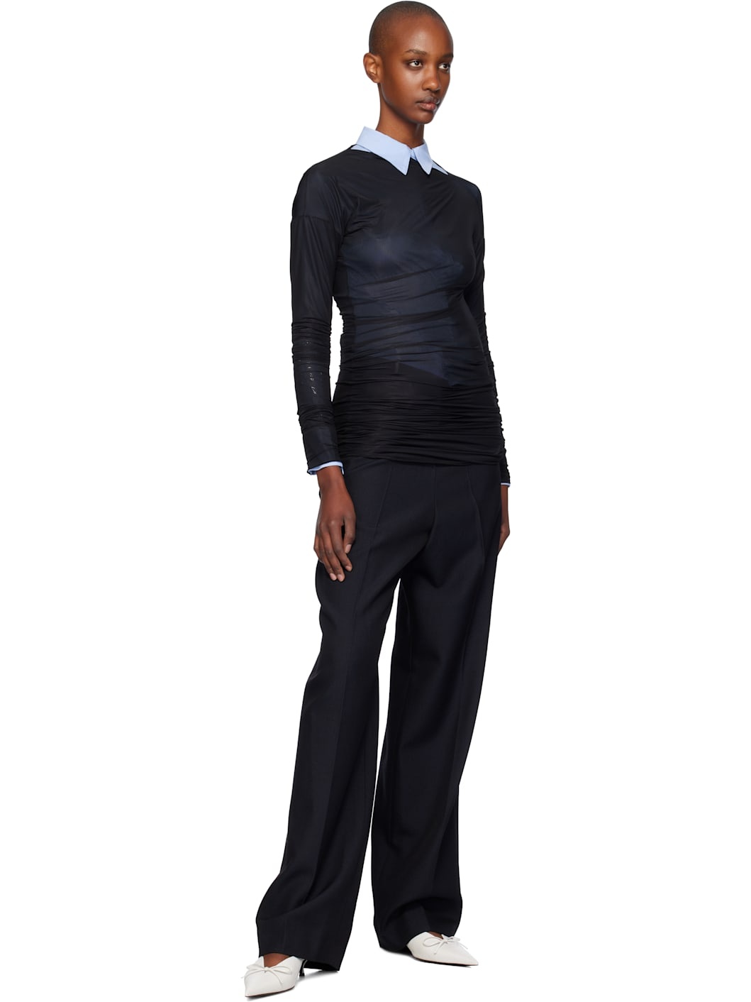 Navy Minimal Wide Trousers - 4