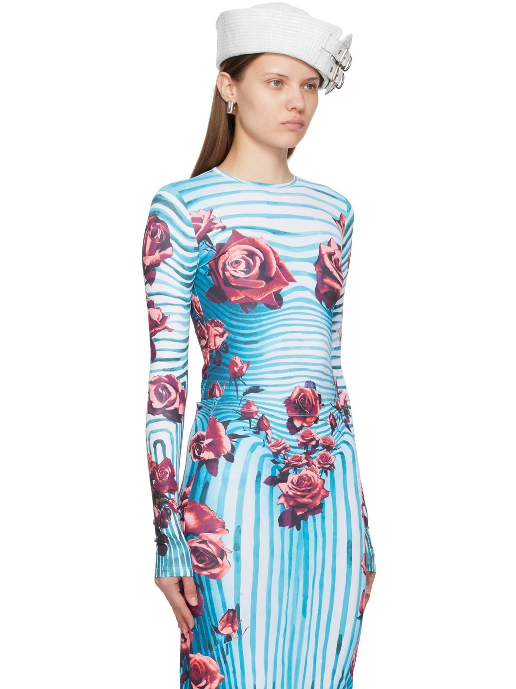 Blue & Red Flower Body Morphing Long Sleeve T-Shirt - 2