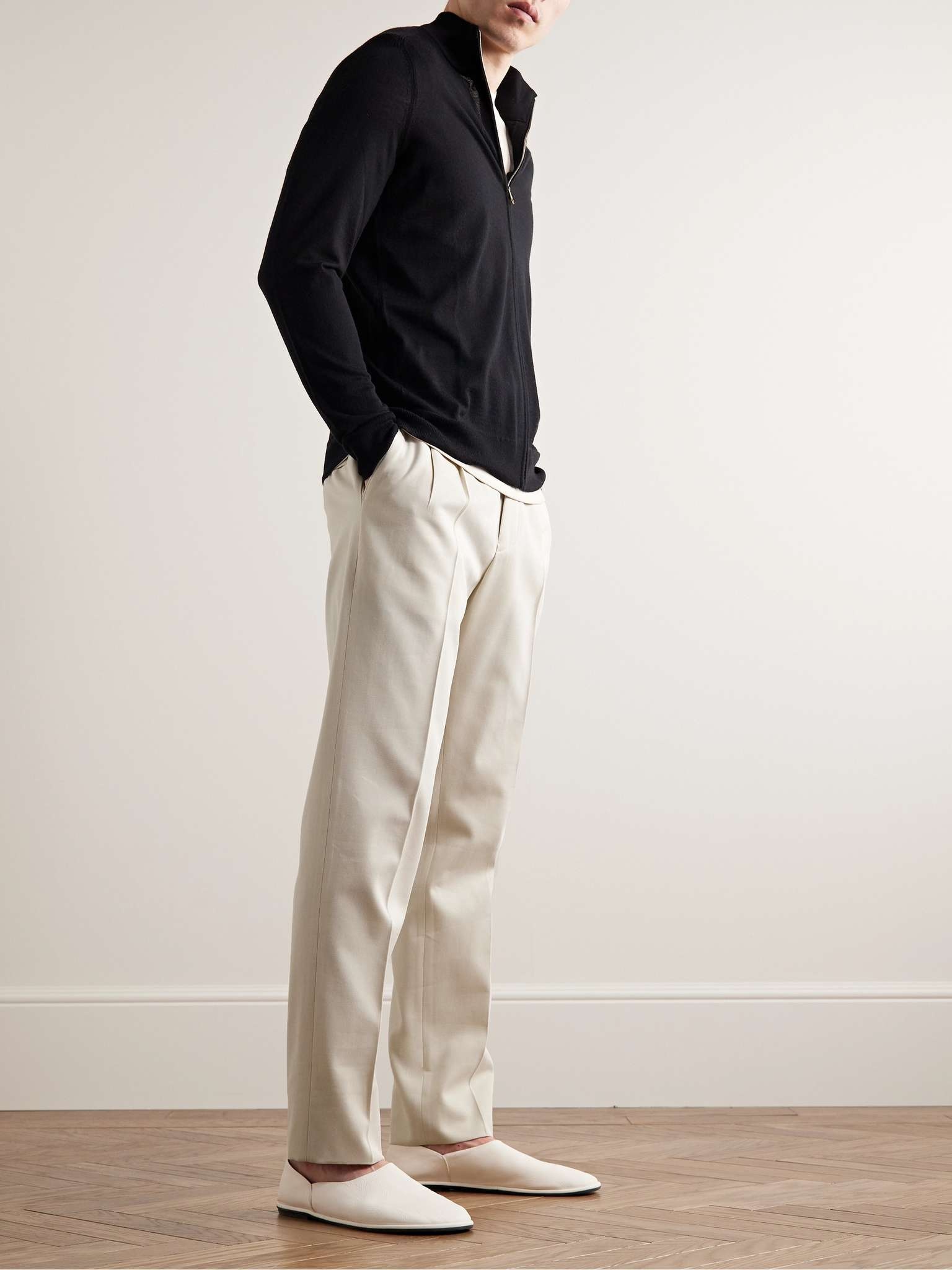 ZEGNA OFF WHITE COTTON AND WOOL DOUBLE PLEAT PANTS