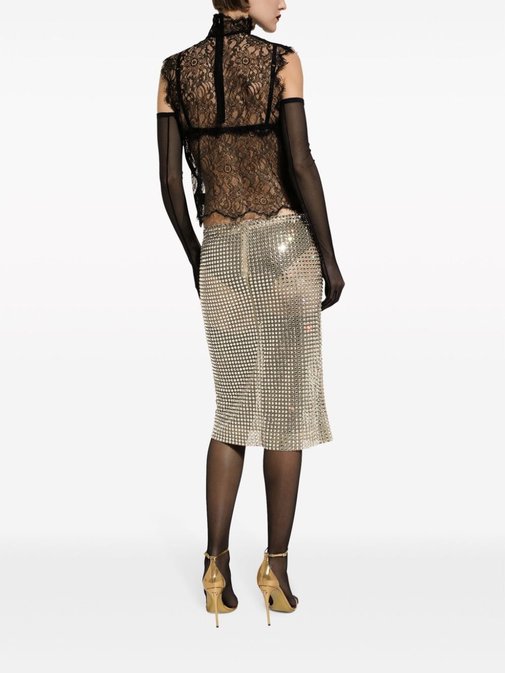 rhinestone mesh midi skirt - 4