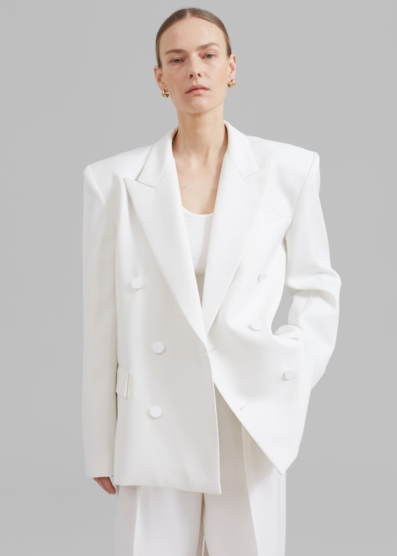 Zia Covered Buttons Blazer - White 1