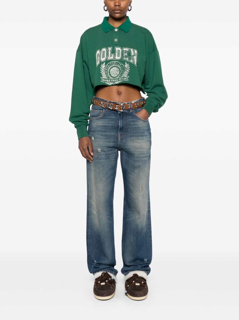 printed cropped polo top - 2