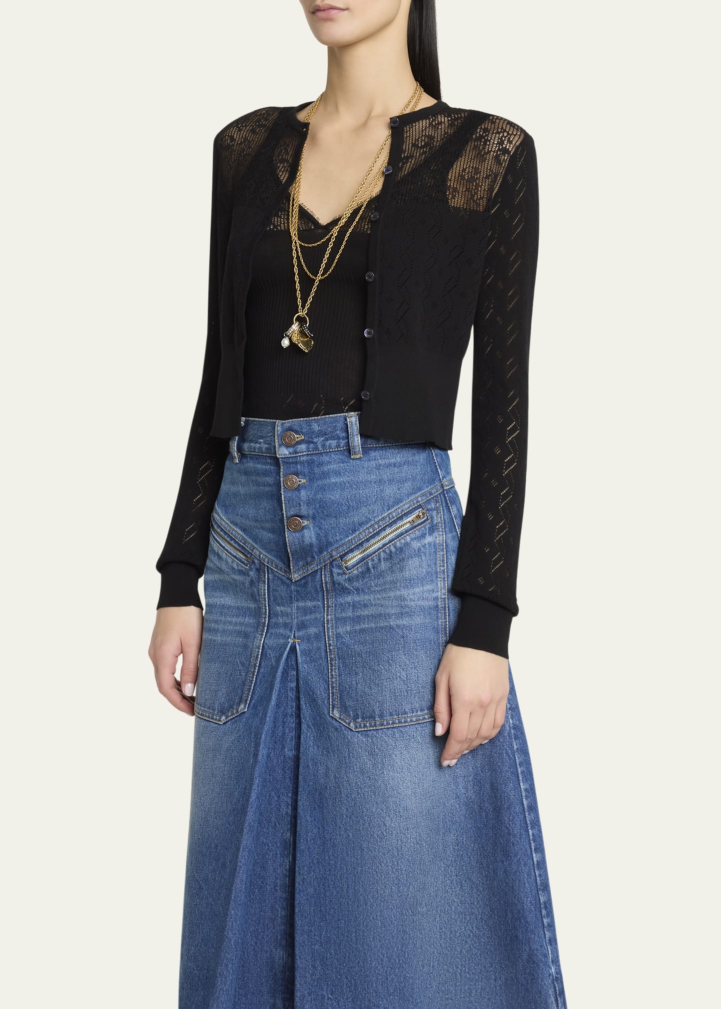 Embroidered Pointelle Cotton Combo Top - 4
