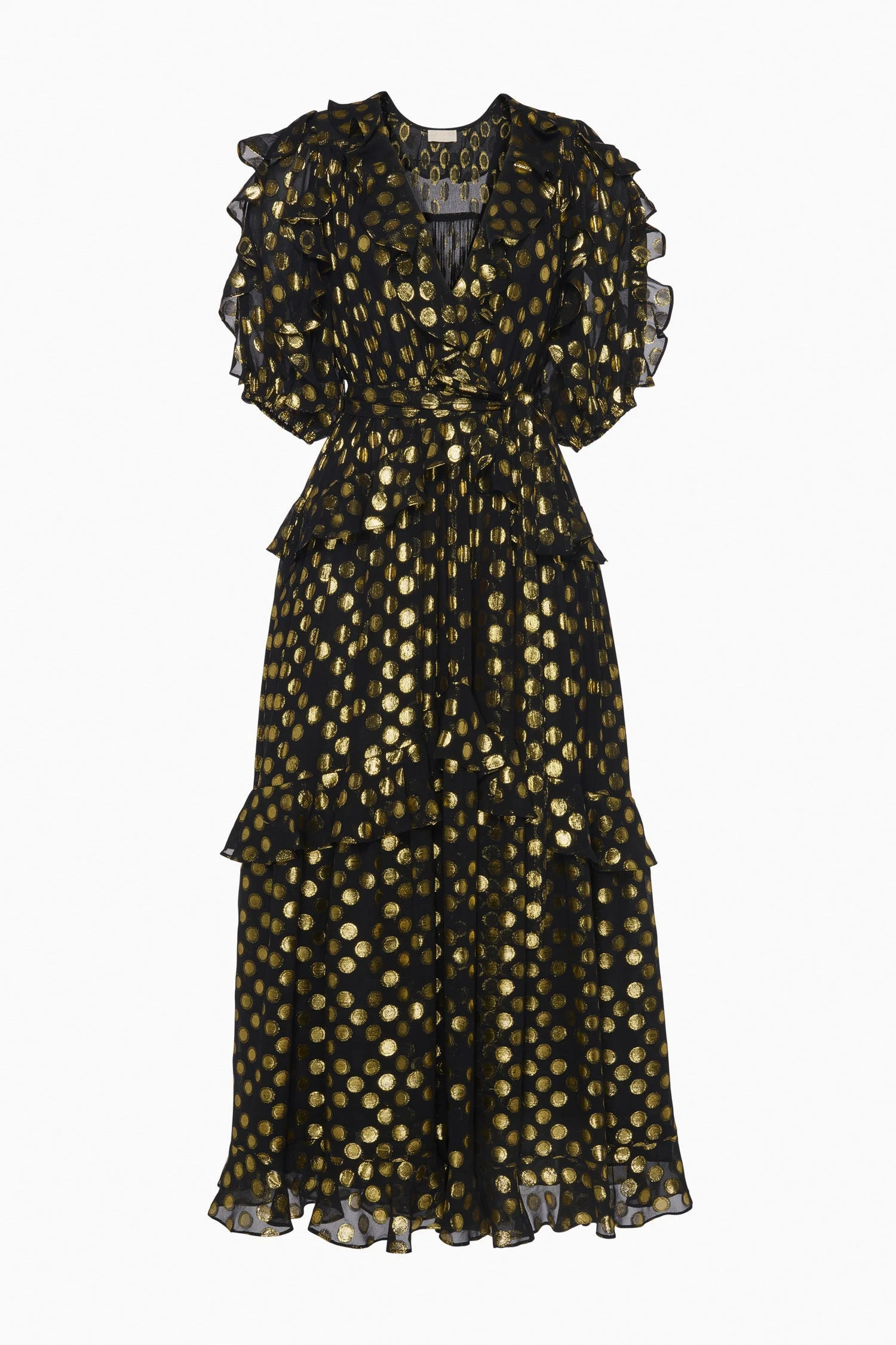 Tida Silk V–Neck Short Sleeve Midi Dress - 1