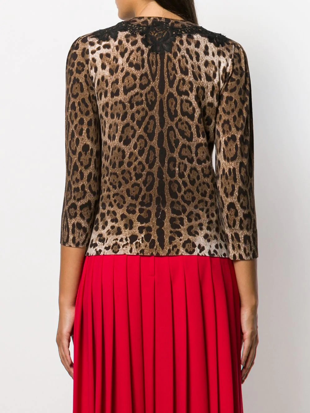 leopard print lace detailed top - 4