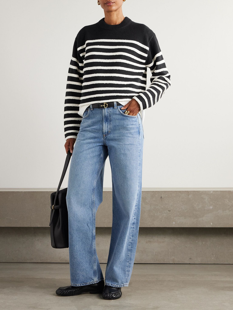 Proenza Schouler Nia cropped striped cotton-blend sweater Black outlook