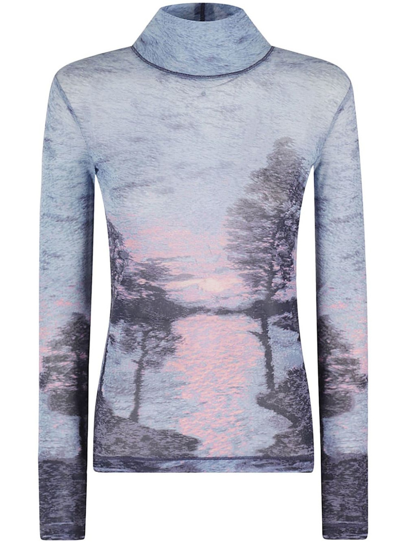 landscape-print mesh high-neck top 1