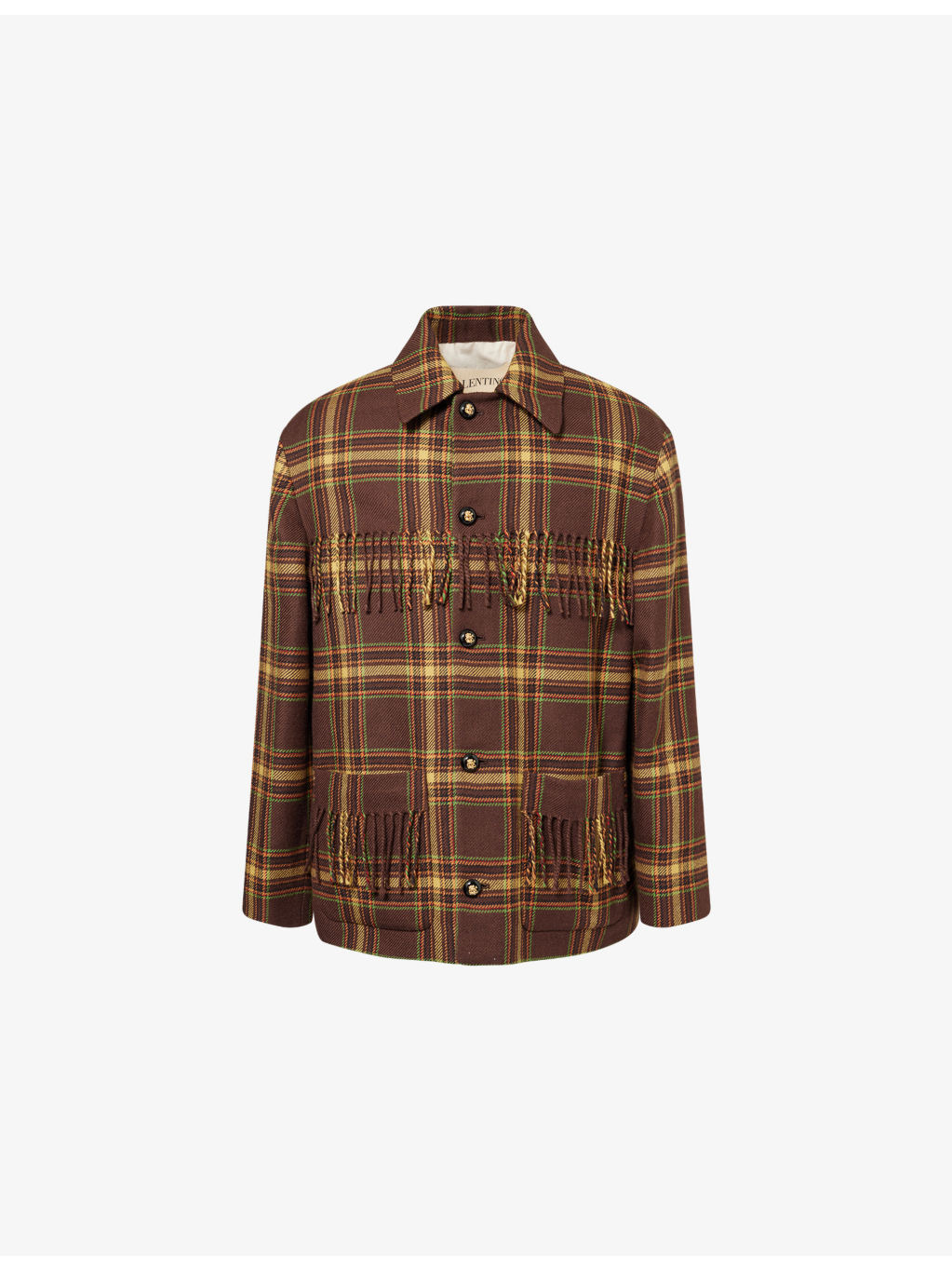 Check-Print Fringed Wool Jacket - 1