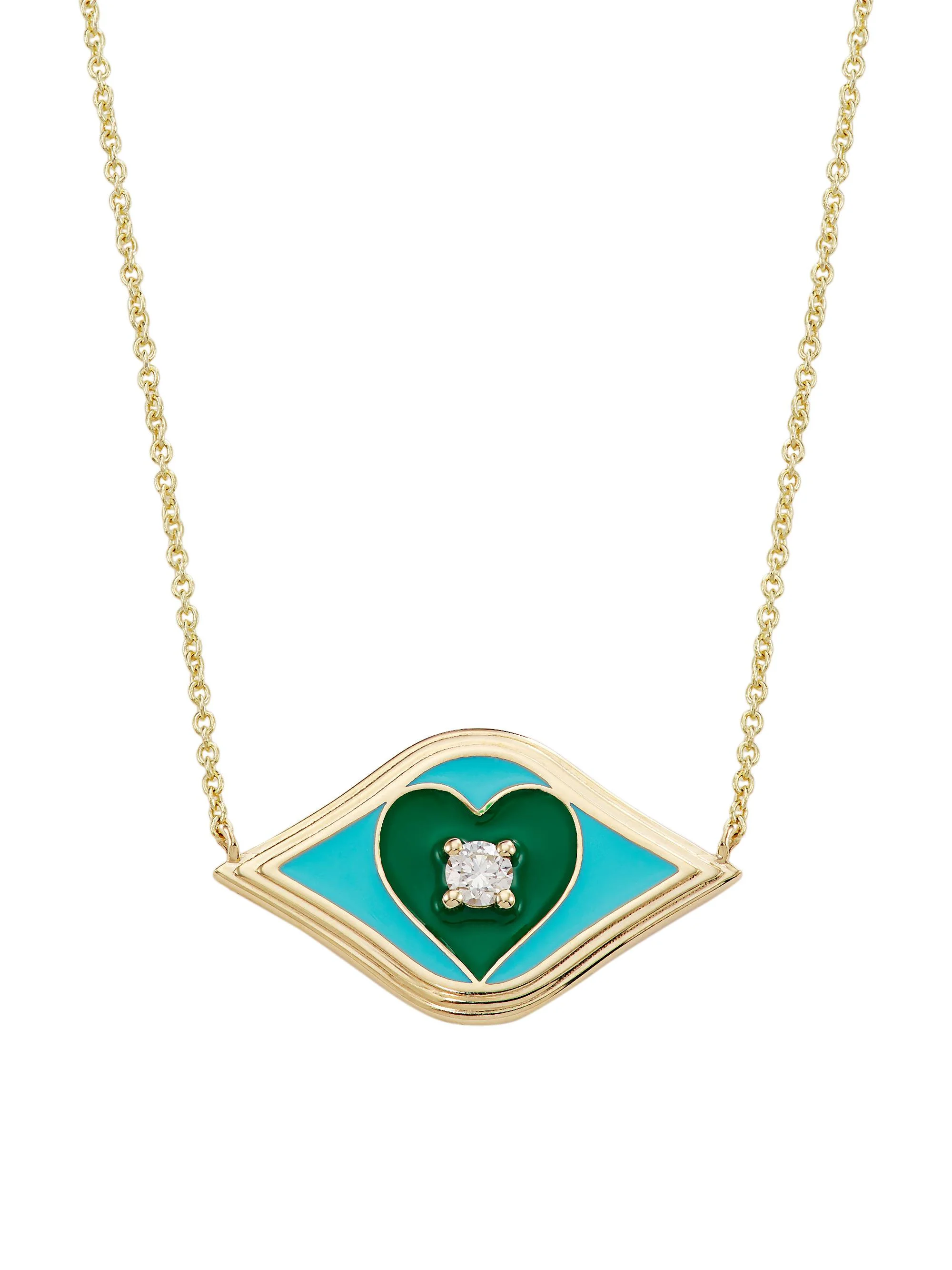 Women's 14K Yellow Gold, Enamel, & Diamond Evil-Eye Pendant Necklace - 1