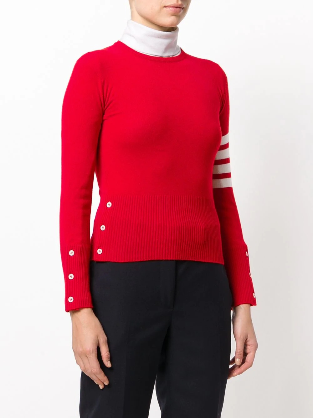 Classic crew neck Pullover Cashmere with 4-Bar Sleeve Stripe - 3