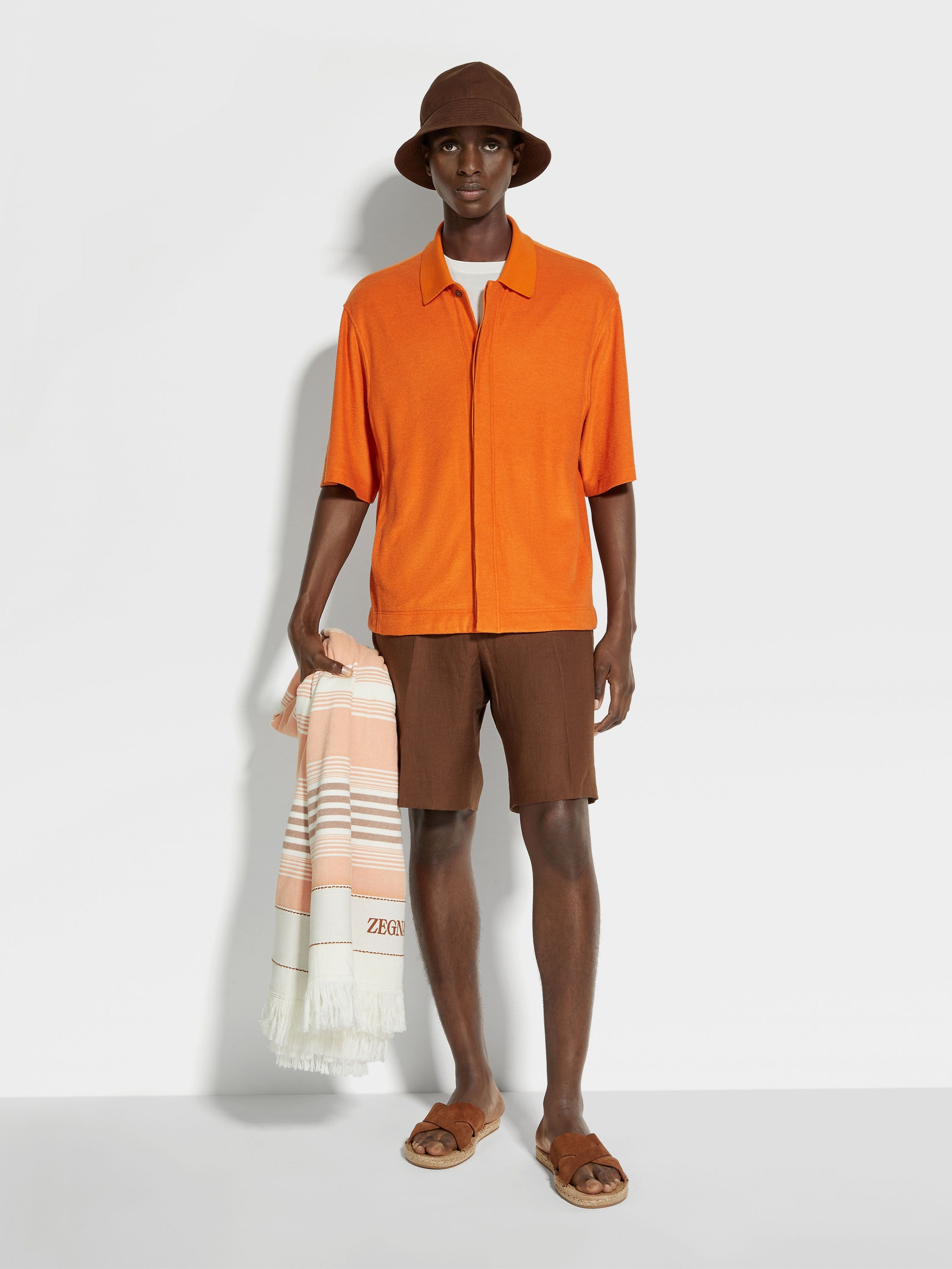 BRIGHT ORANGE COTTON AND SILK SHIRT - 3