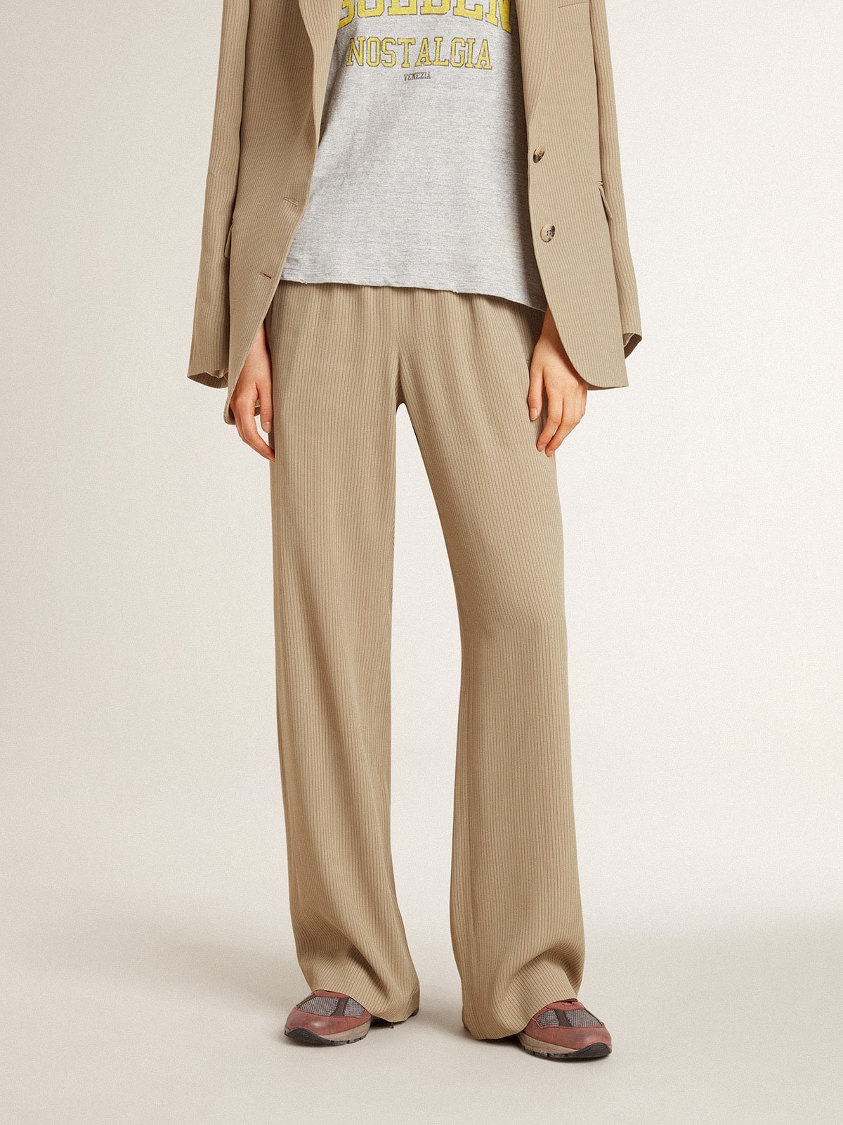 Women's travertine-colored joggers - 2
