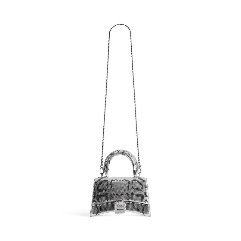 Women's Hourglass Xs Handbag With Chain Embroidery in Silver 8