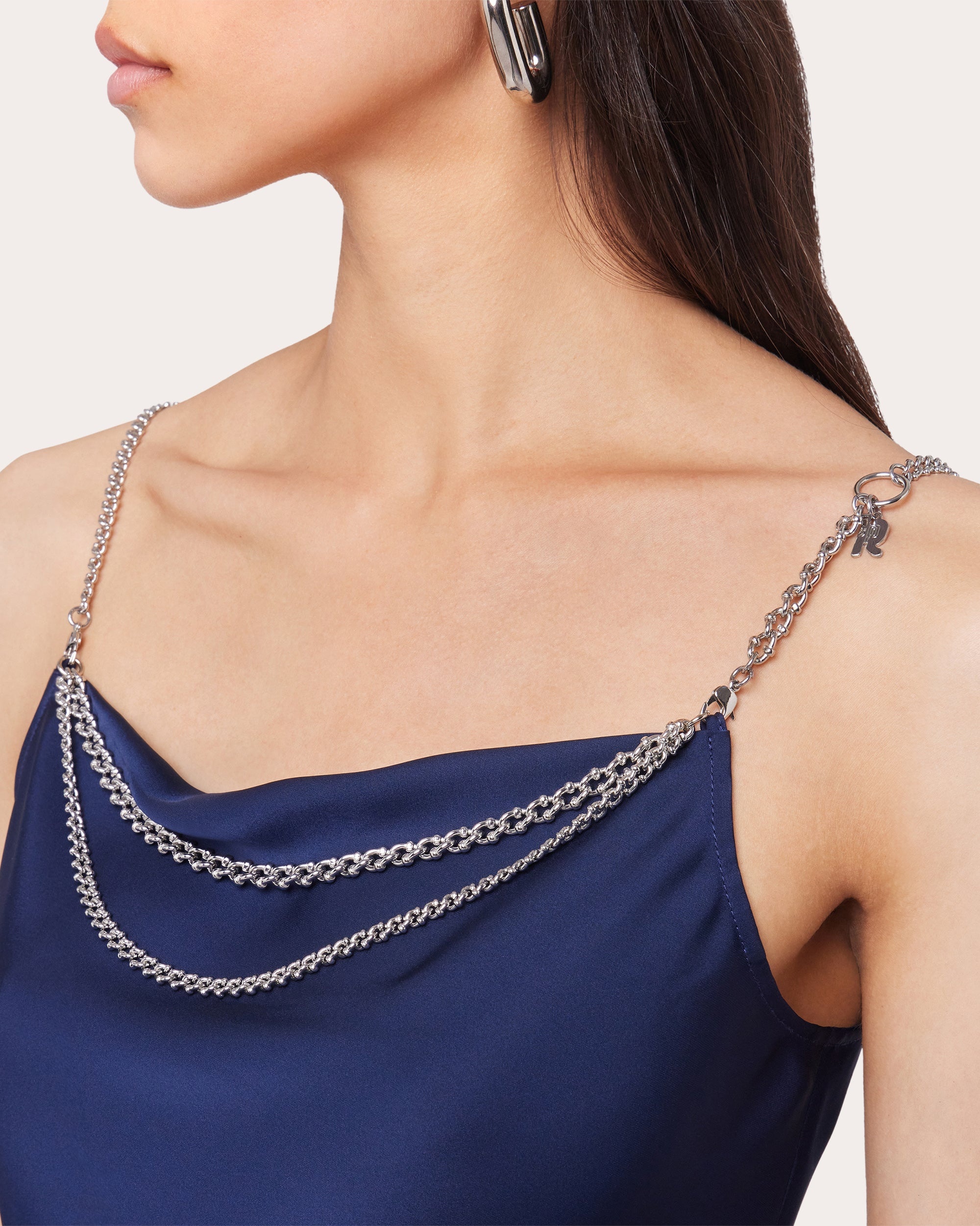 Satin Chain Cowl Neck Tank Top - 6