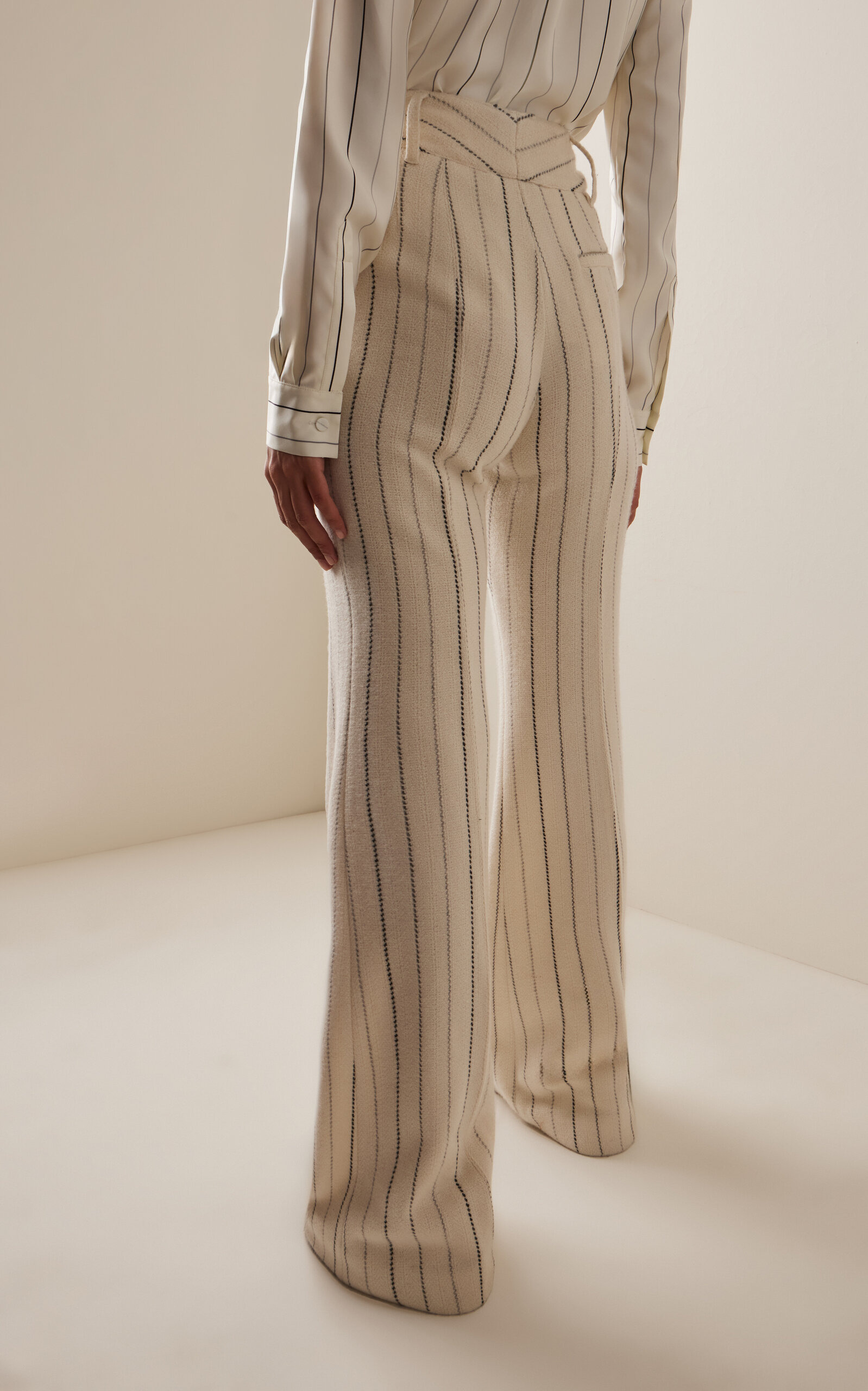 Rhein Striped Wool-Cashmere Flared Pants ivory - 4