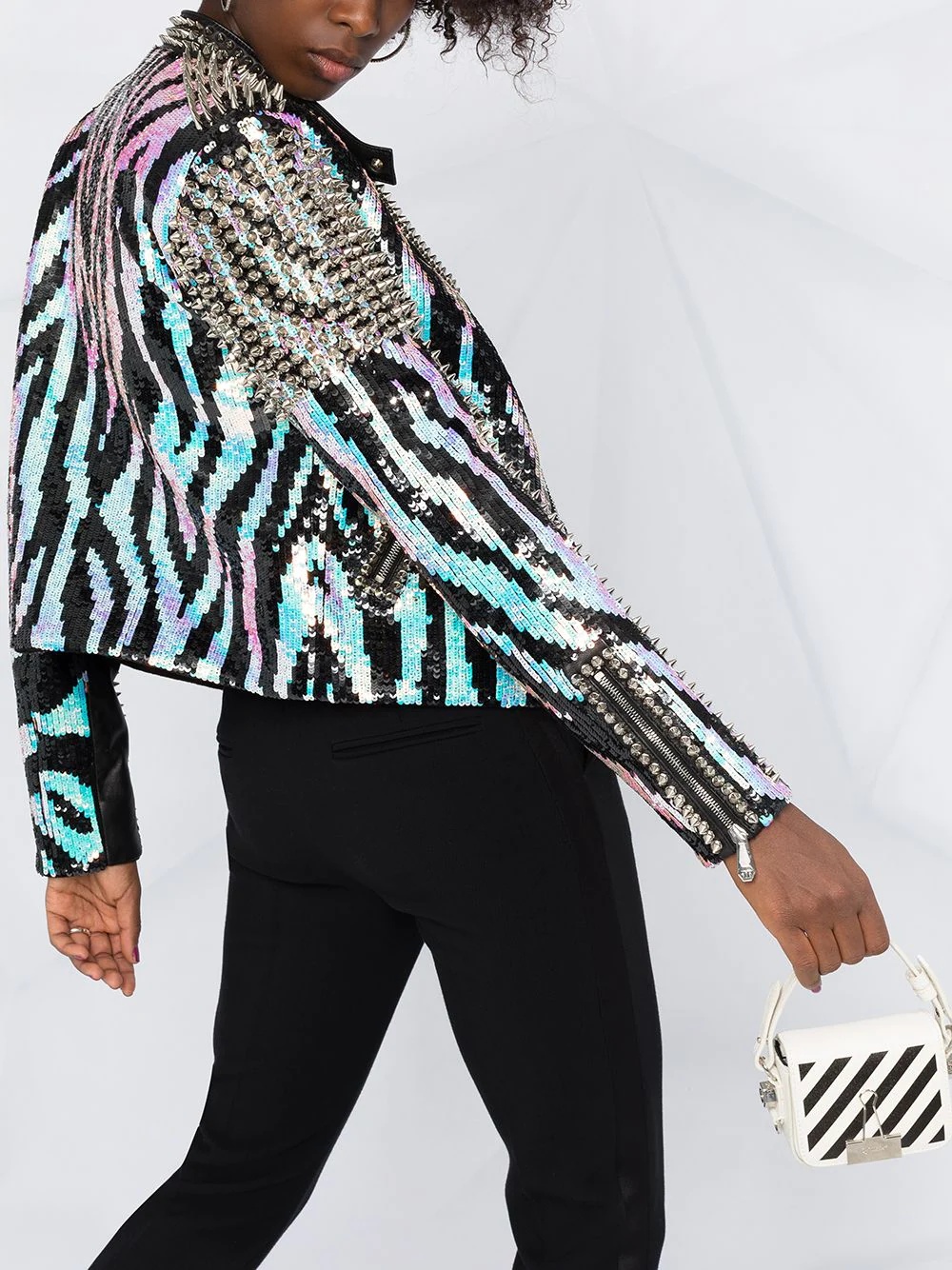 zebra leather biker jacket - 3