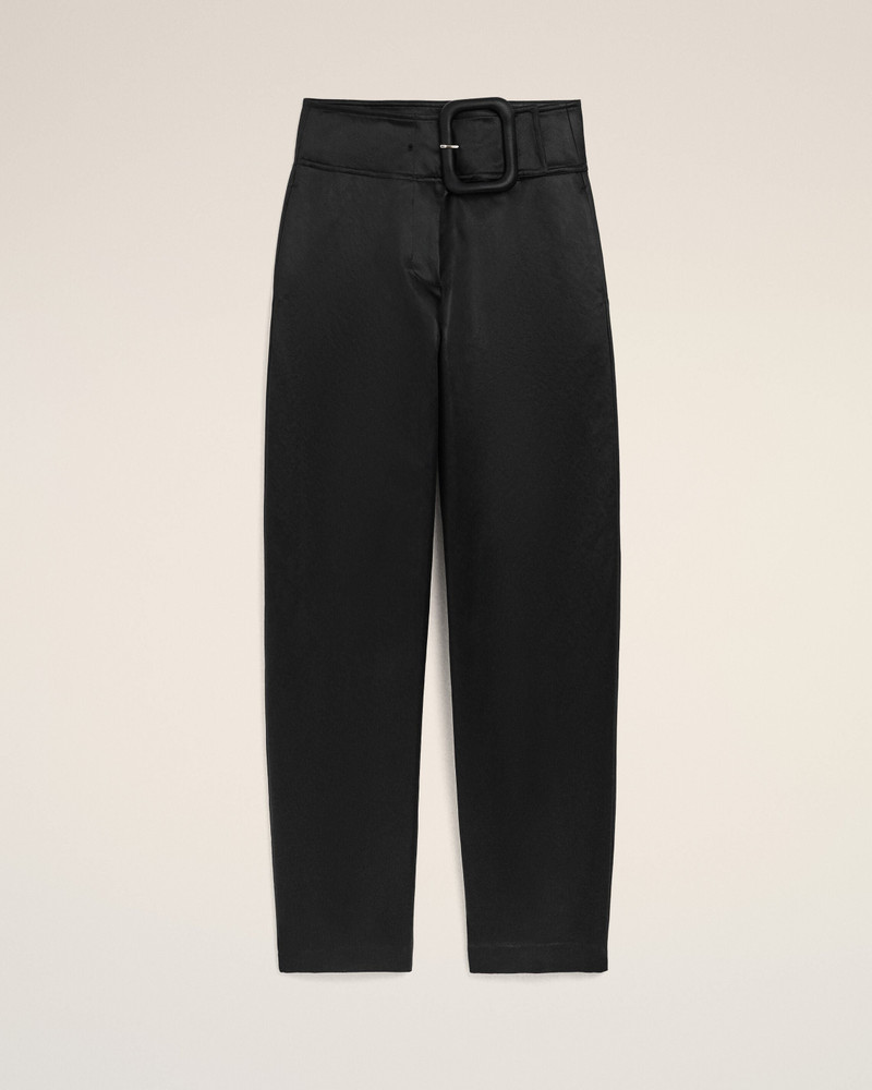 BLACK SATIN BUCKLED BELT TROUSERS 1