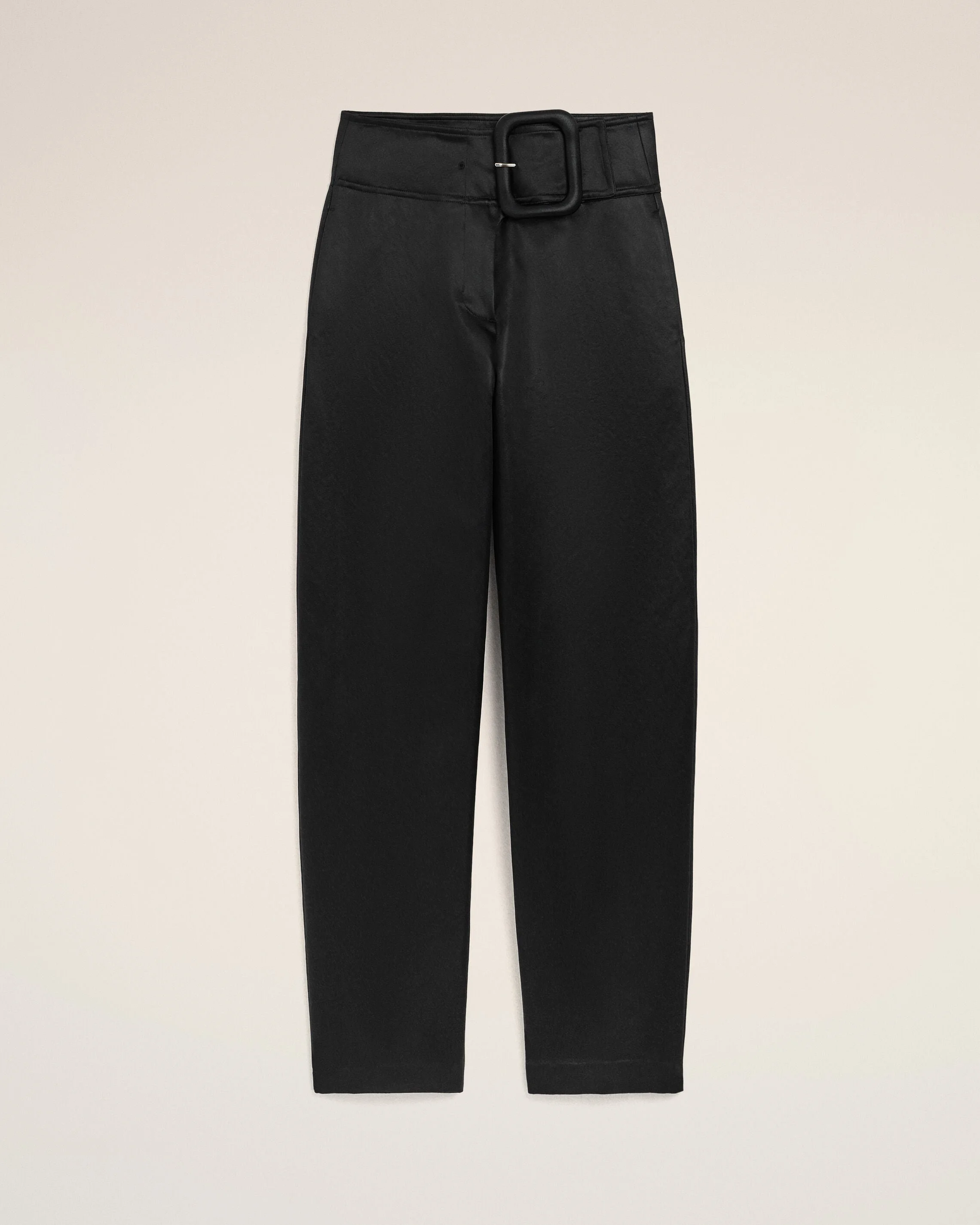 BLACK SATIN BUCKLED BELT TROUSERS - 1