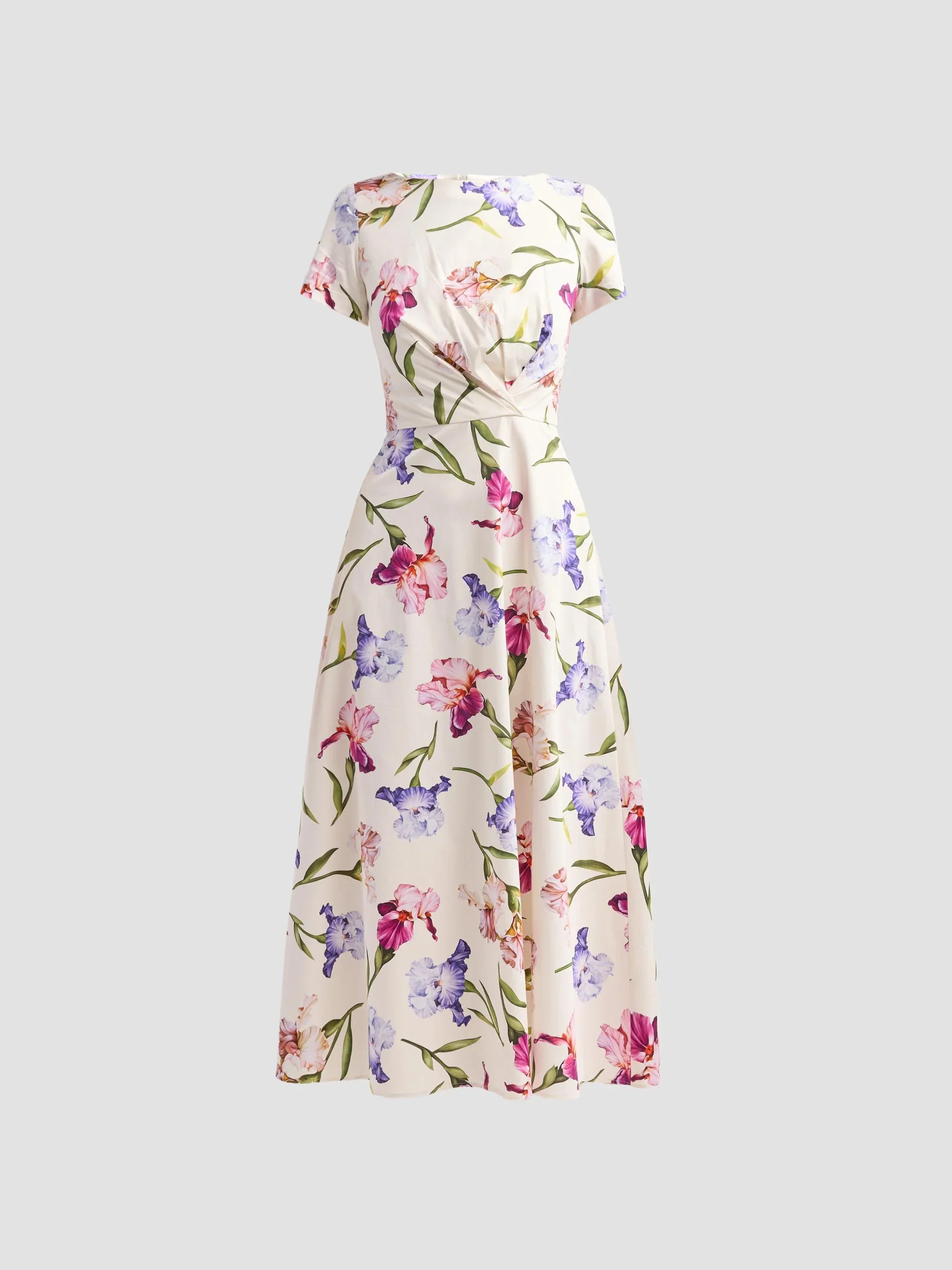 Women's Iris Flowers Poplin Day Dress - Ivory Multi - 1