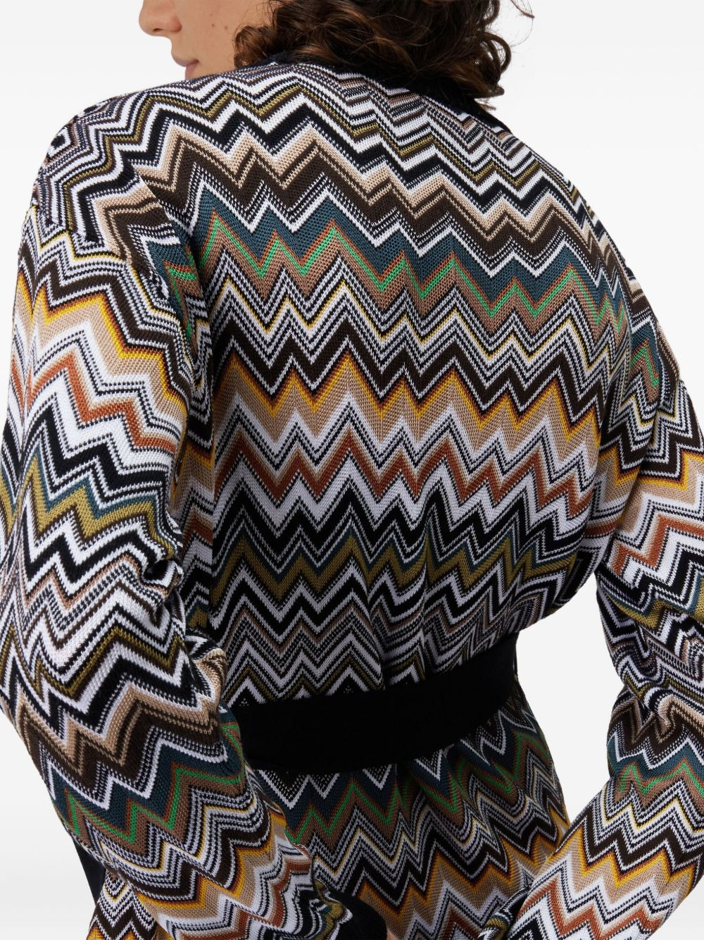 chevron-pattern belted cardigan - 4