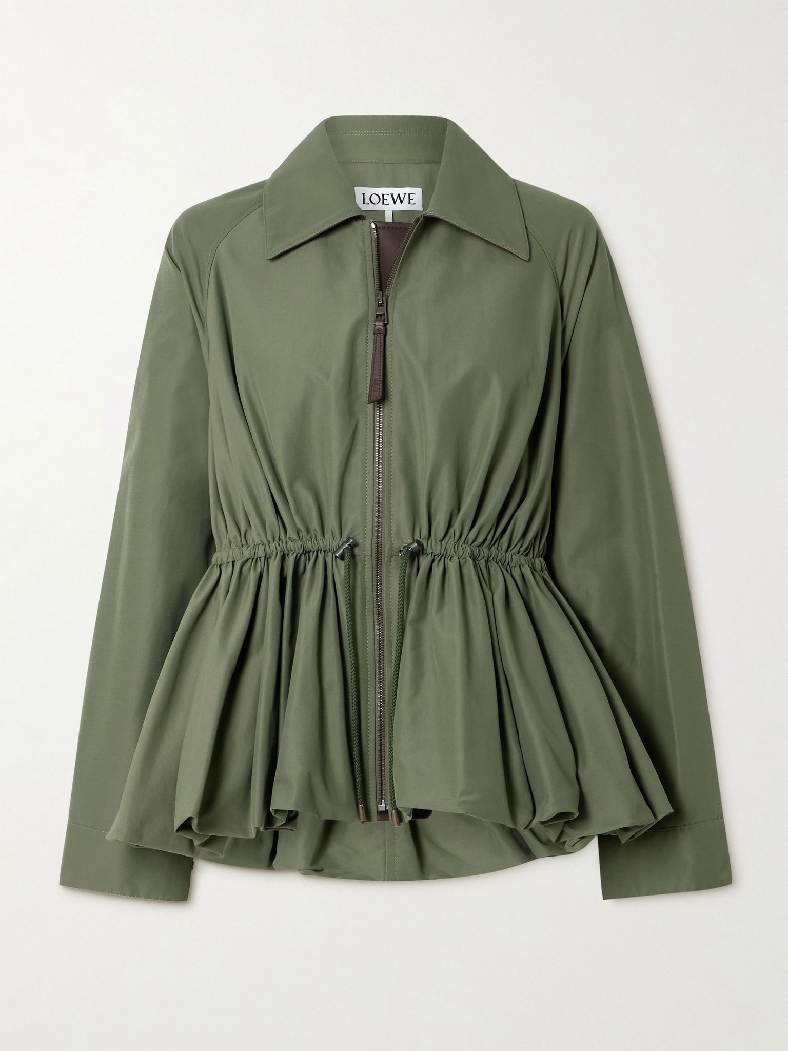 Leather-trimmed cotton-blend peplum jacket Green - 1