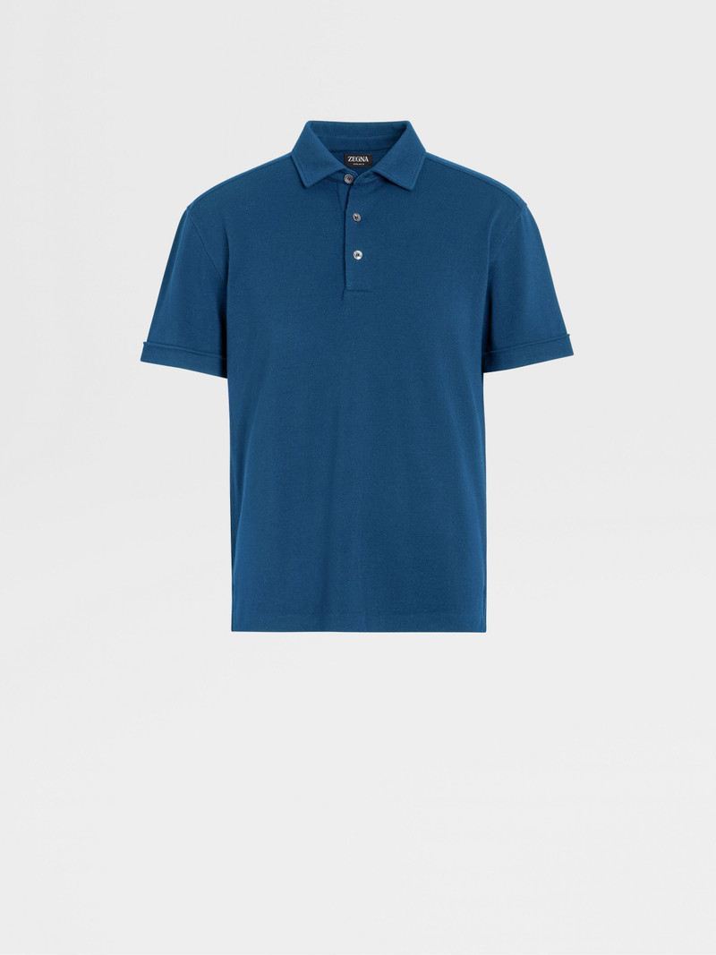 TEAL BLUE MÉLANGE 12MILMIL12 WOOL POLO SHIRT 1