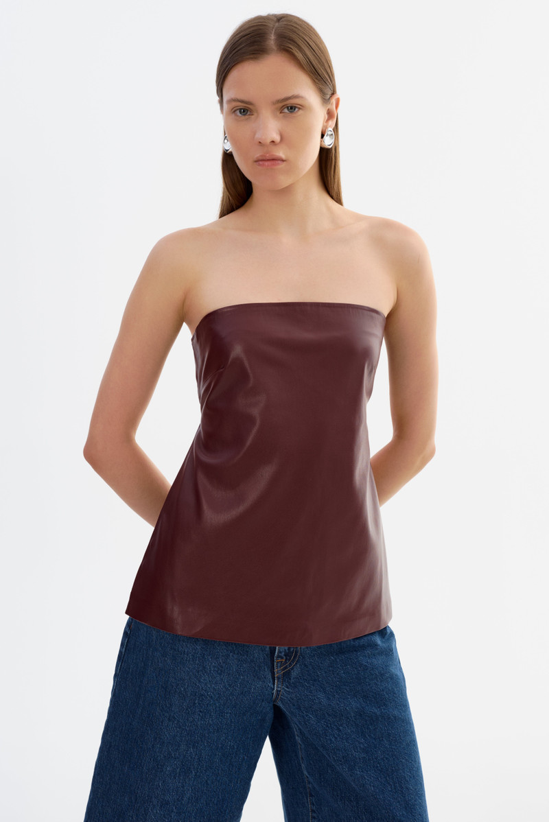 KATYA | Faux Leather Open Back Strapless Top 4