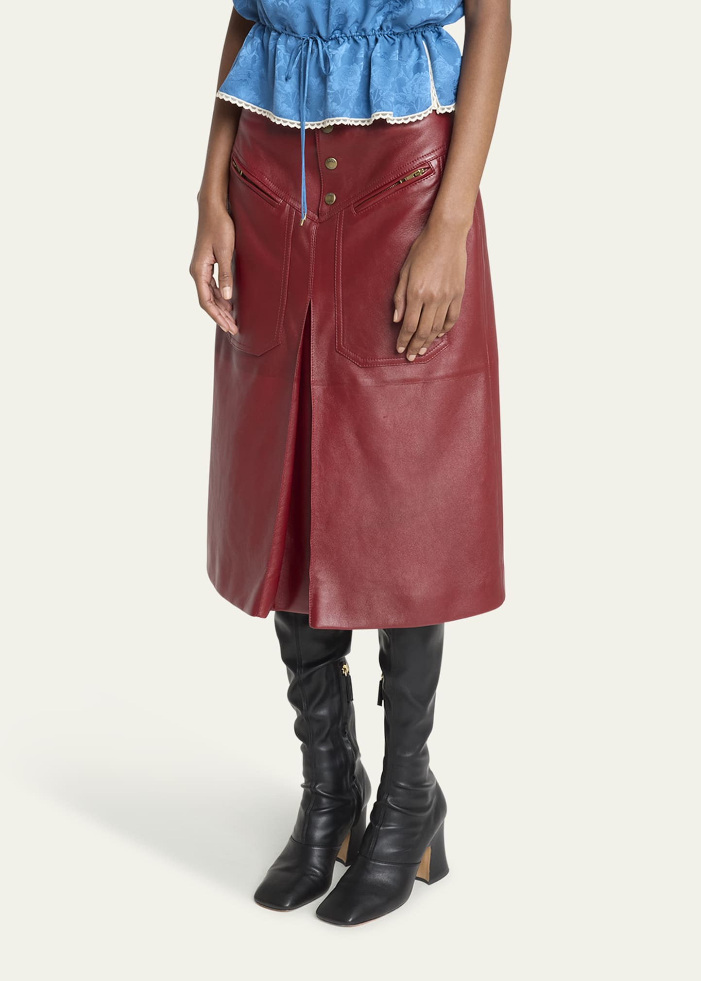 Slouch Leather Midi Skirt - 4