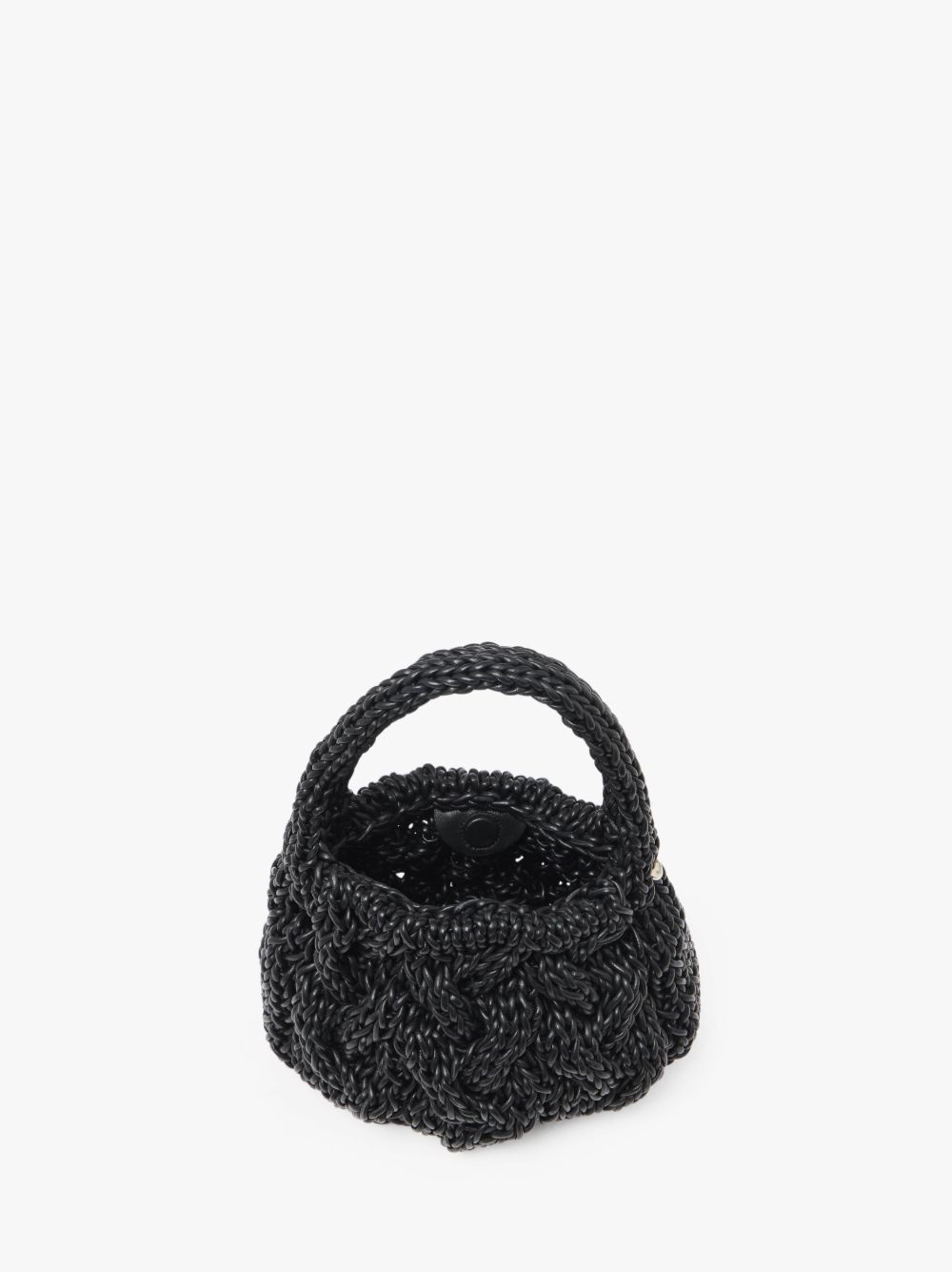 SMALL CABLE KNIT BAG - LEATHER DRAWCORD TOP HANDLE BAG - 3