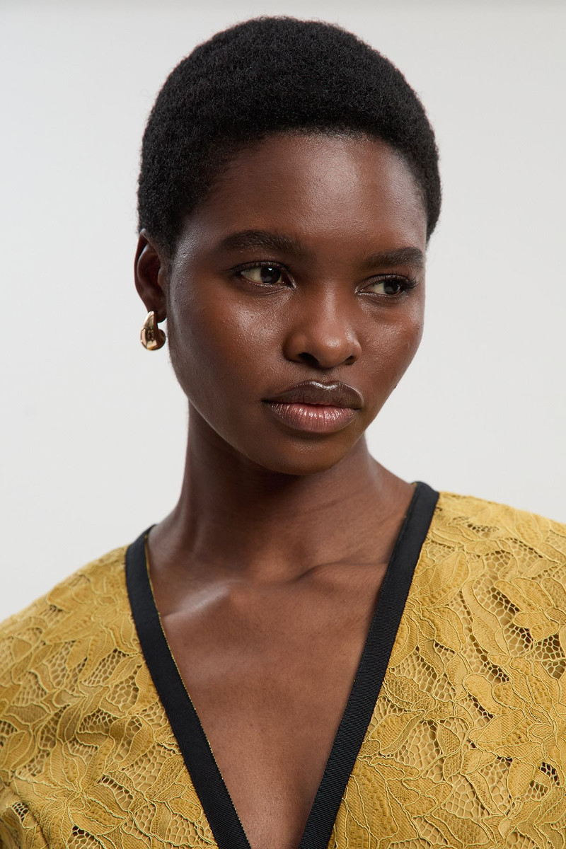 KAREN MILLEN Lace with black taping long sleeve woven maxi dress outlook