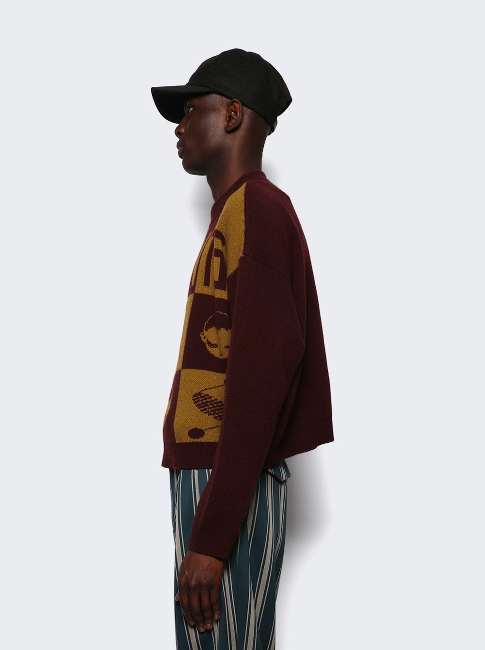 Enfants Logo Check Sweater Burgundy And Mustard - 4