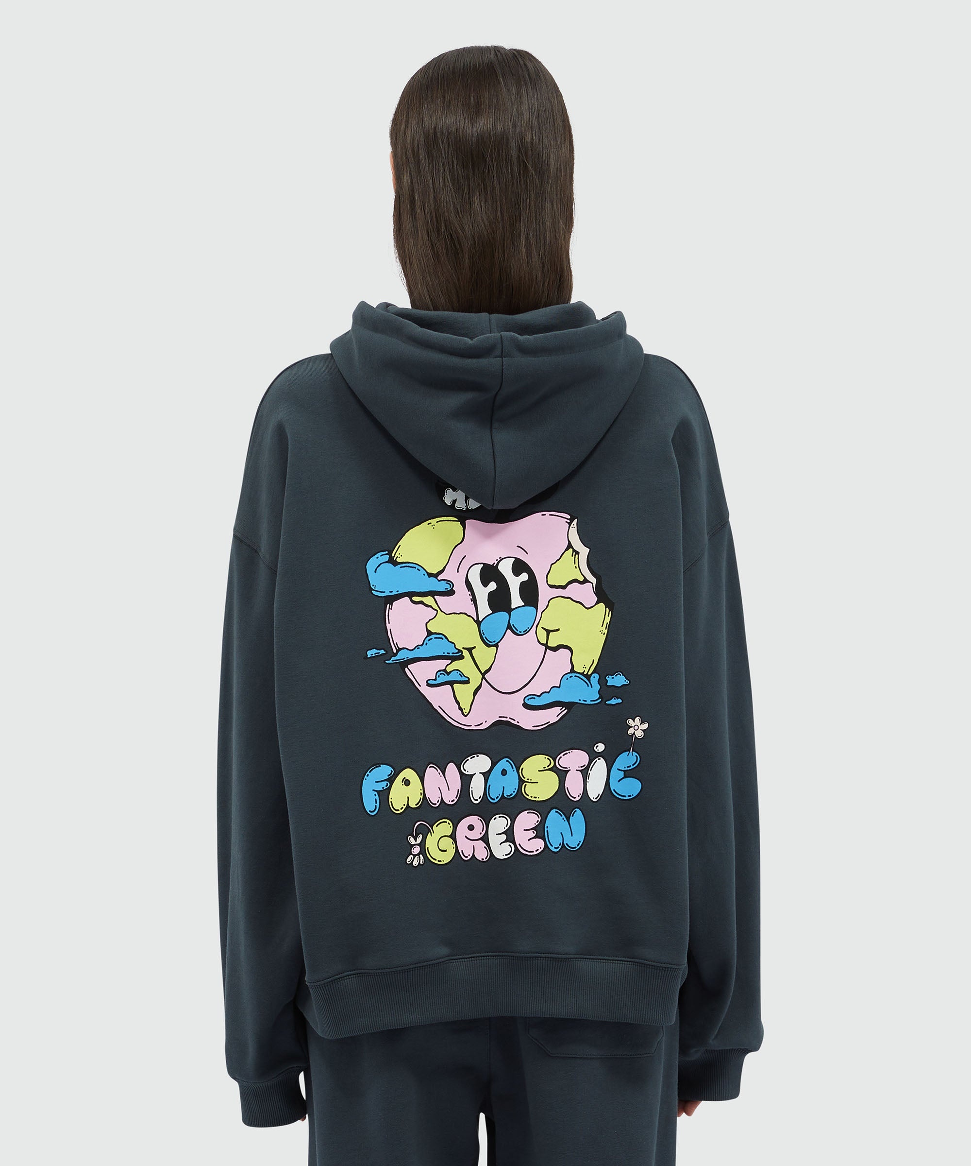 Organic cotton "Fantastic Green Burro Studio" navy blue hooded-sweatshirt - 7