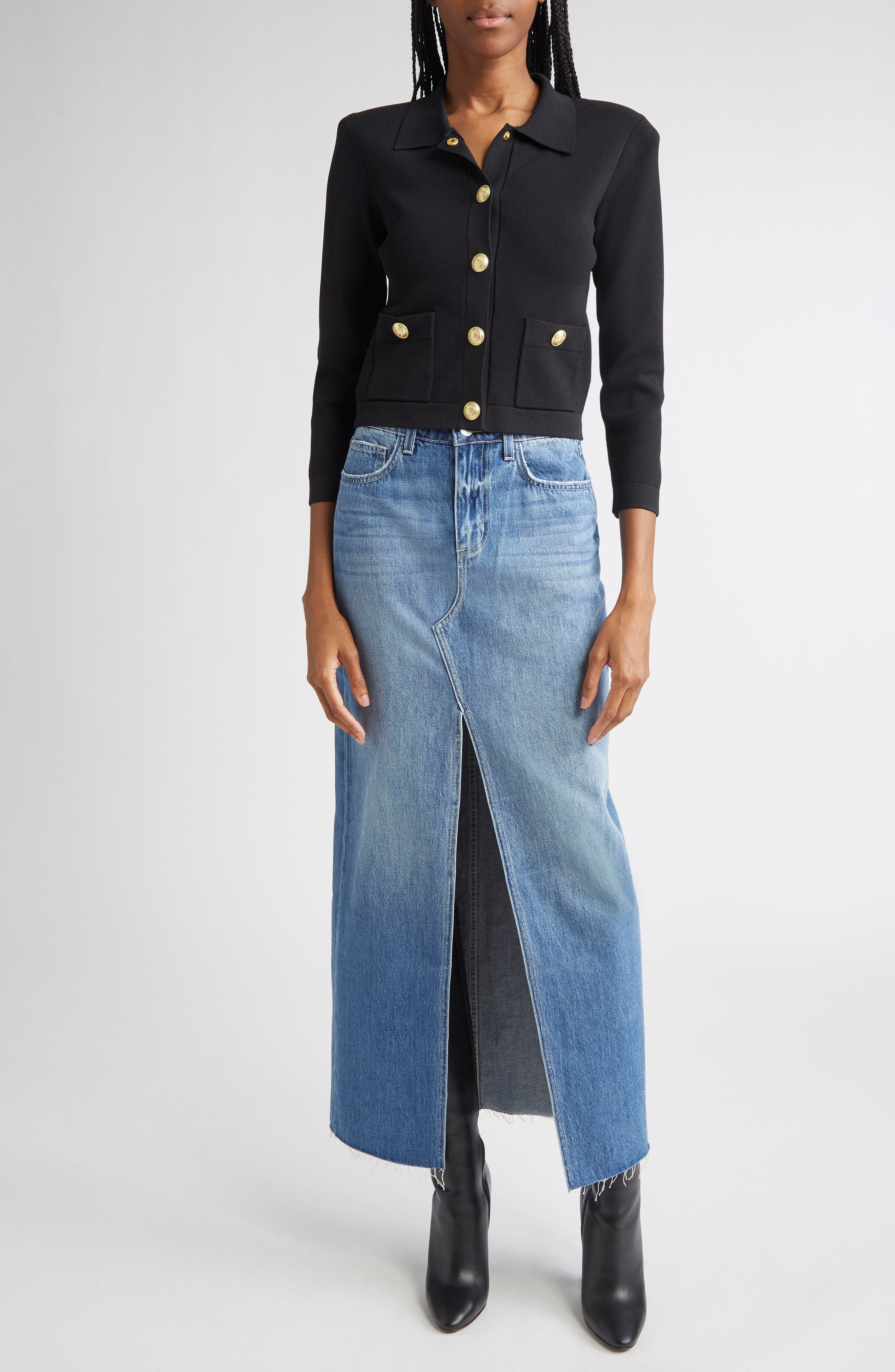 L'AGENCE Osiris Knit Jacket in Black/Gold at Nordstrom - 2