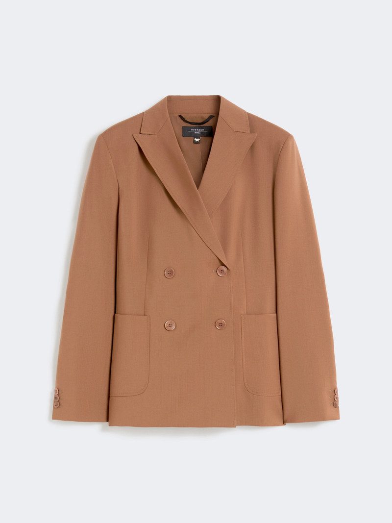 ZINNIA Double-breasted stretch wool blazer - TOBACCO 1