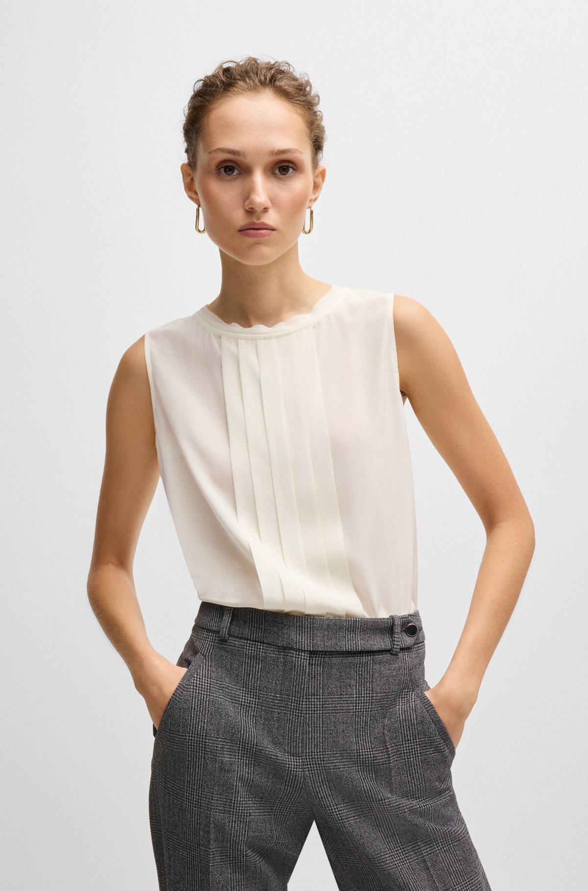 PLEAT-FRONT SLEEVELESS BLOUSE IN WASHED SILK - 2