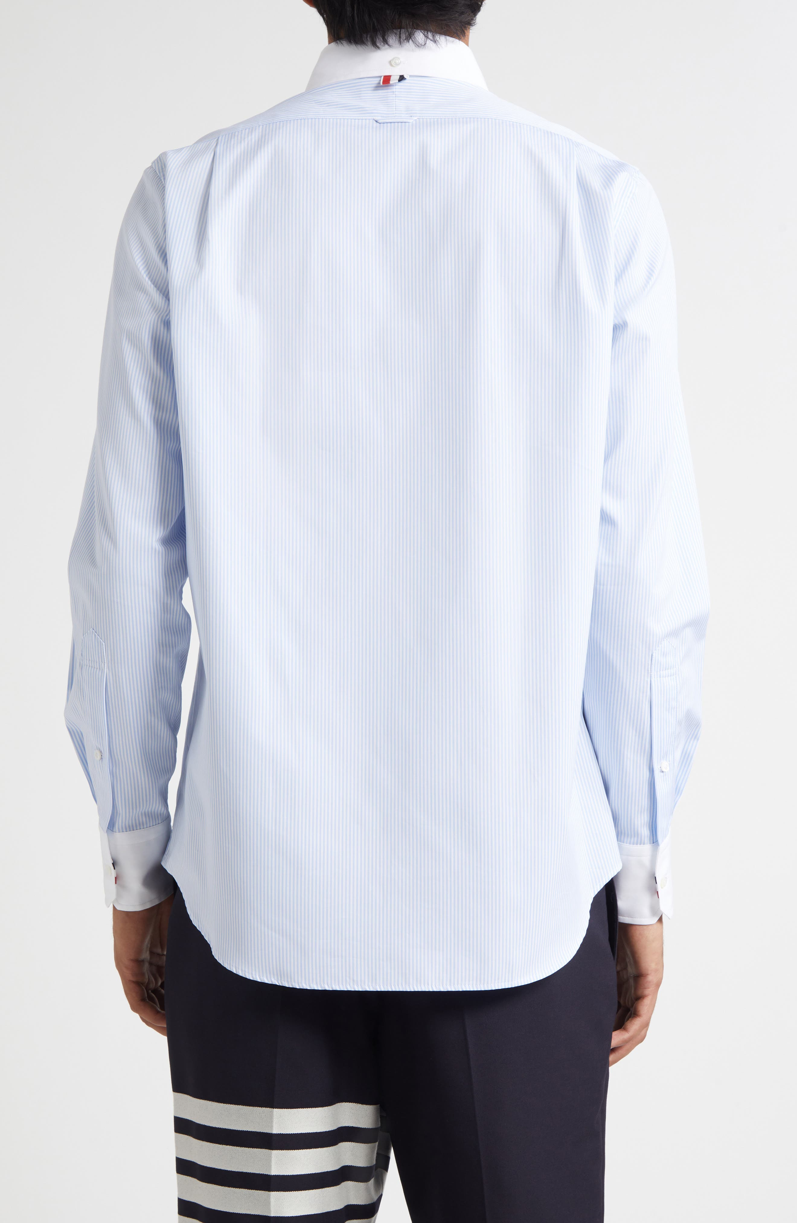 Thom Browne Micro University Stripe Straight Fit Cotton Poplin Button-Down Shirt in Light Blue at No - 2