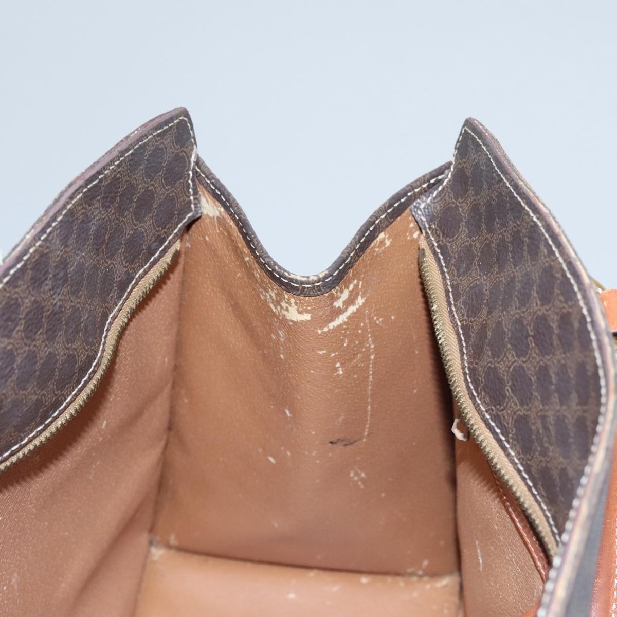 CELINE Macadam Canvas Hand Bag Pvc Leather Brown Gold - 11
