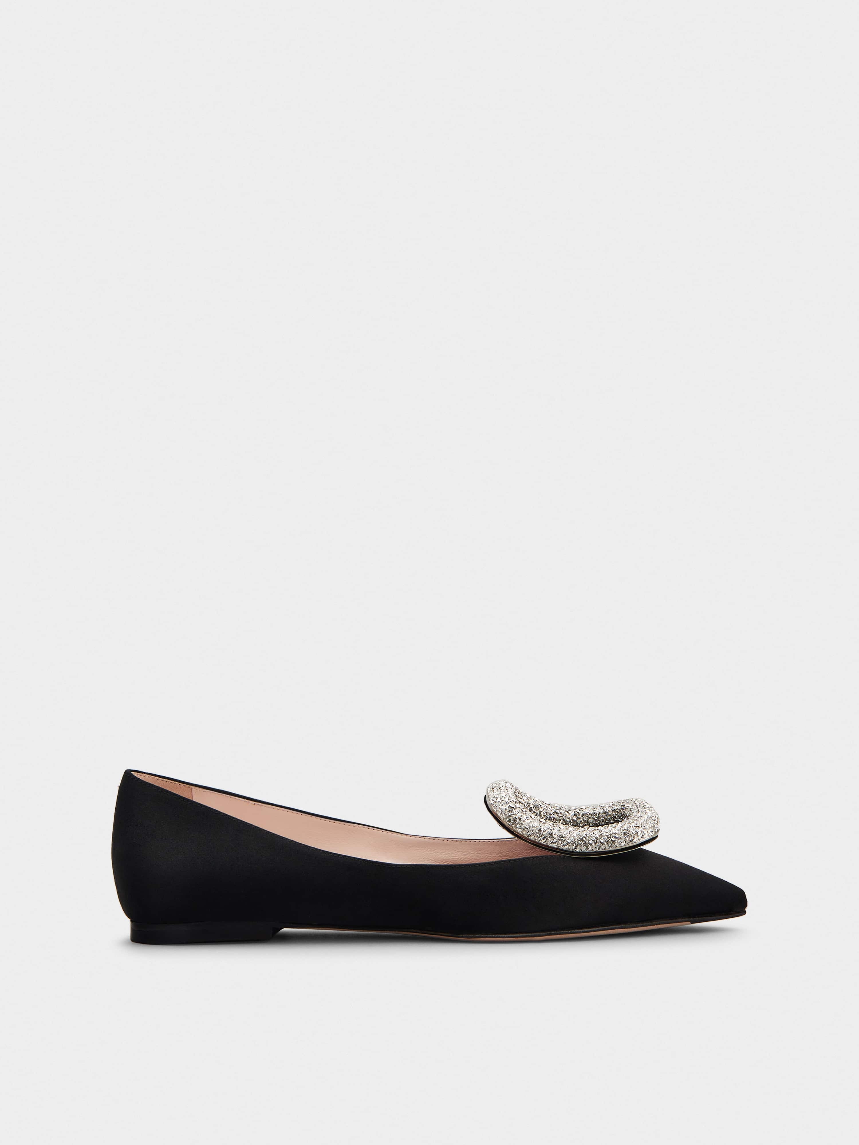 Viv' Choc Strass Buckle Ballerinas in Satin - 1