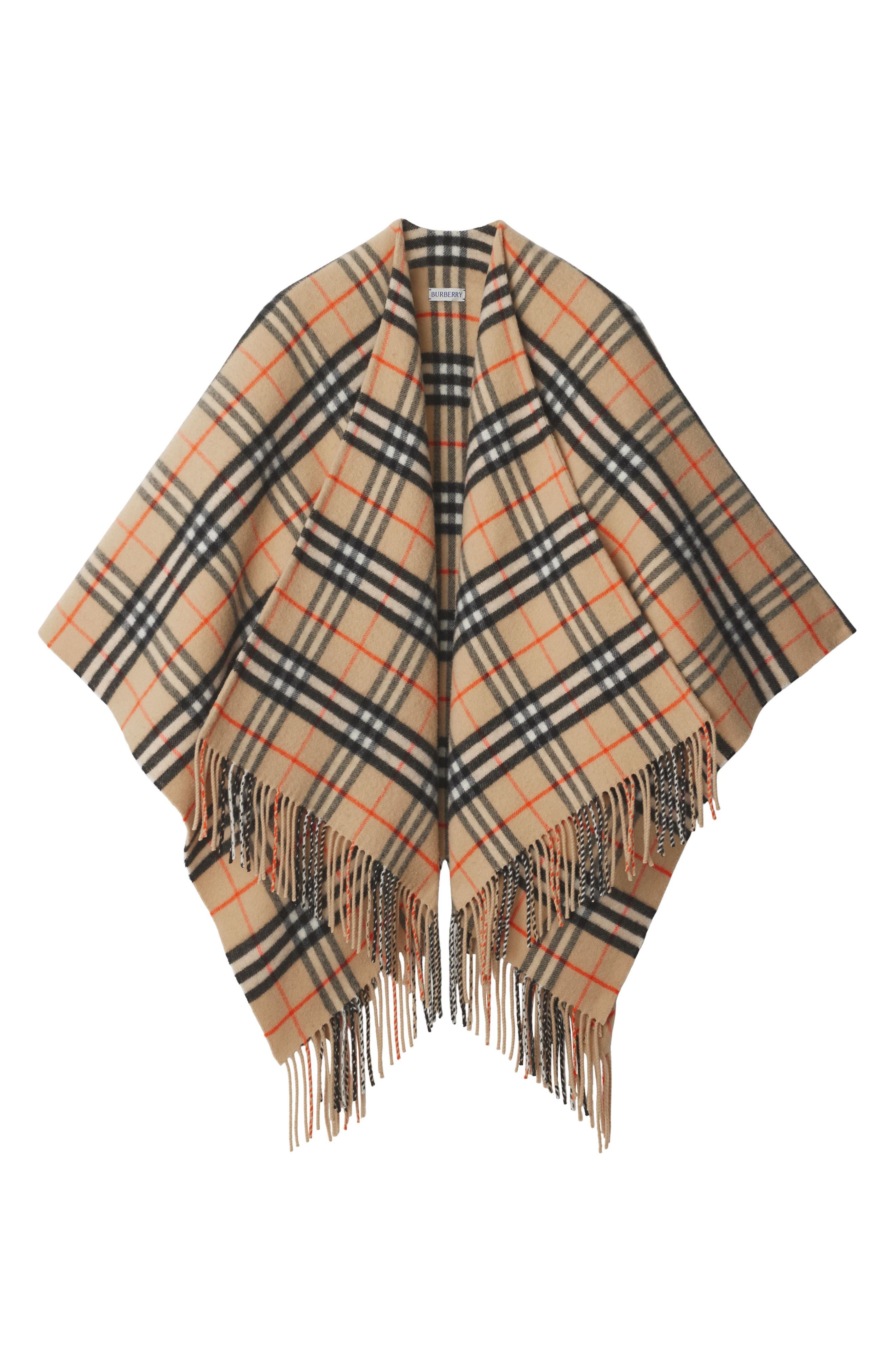 burberry Check Wool & Cashmere Cape in Sand at Nordstrom - 5